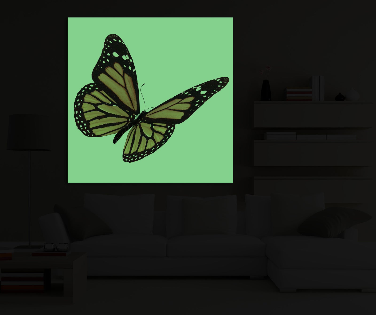 Animals No. 006, glowing in a room at night
