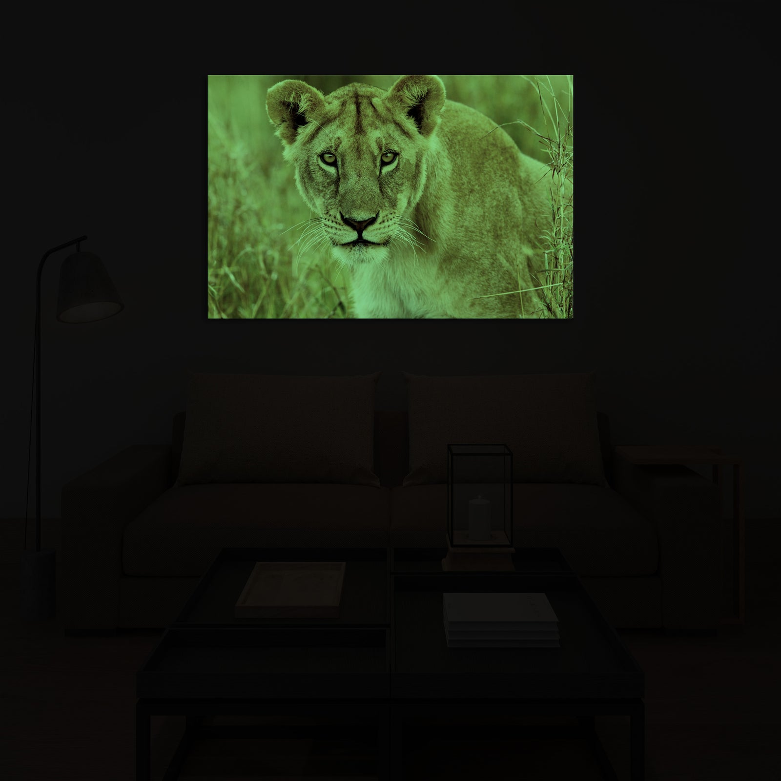 Animals No. 012, glowing in a room at night