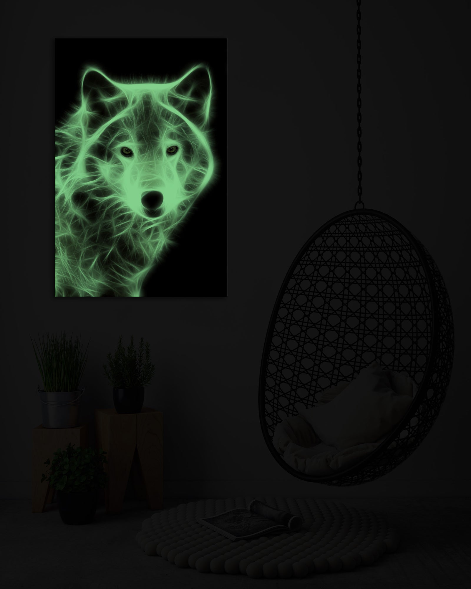 Animals No. 017, glowing in a room at night