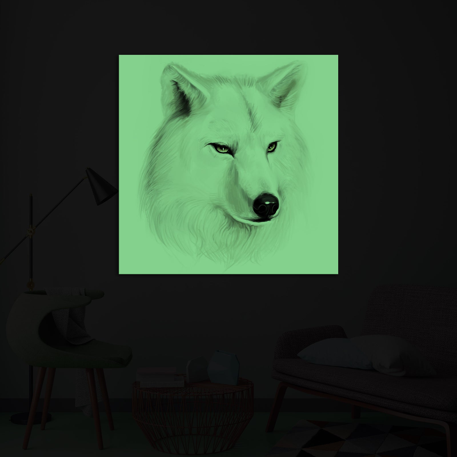 Animals No. 022, glowing in a room at night