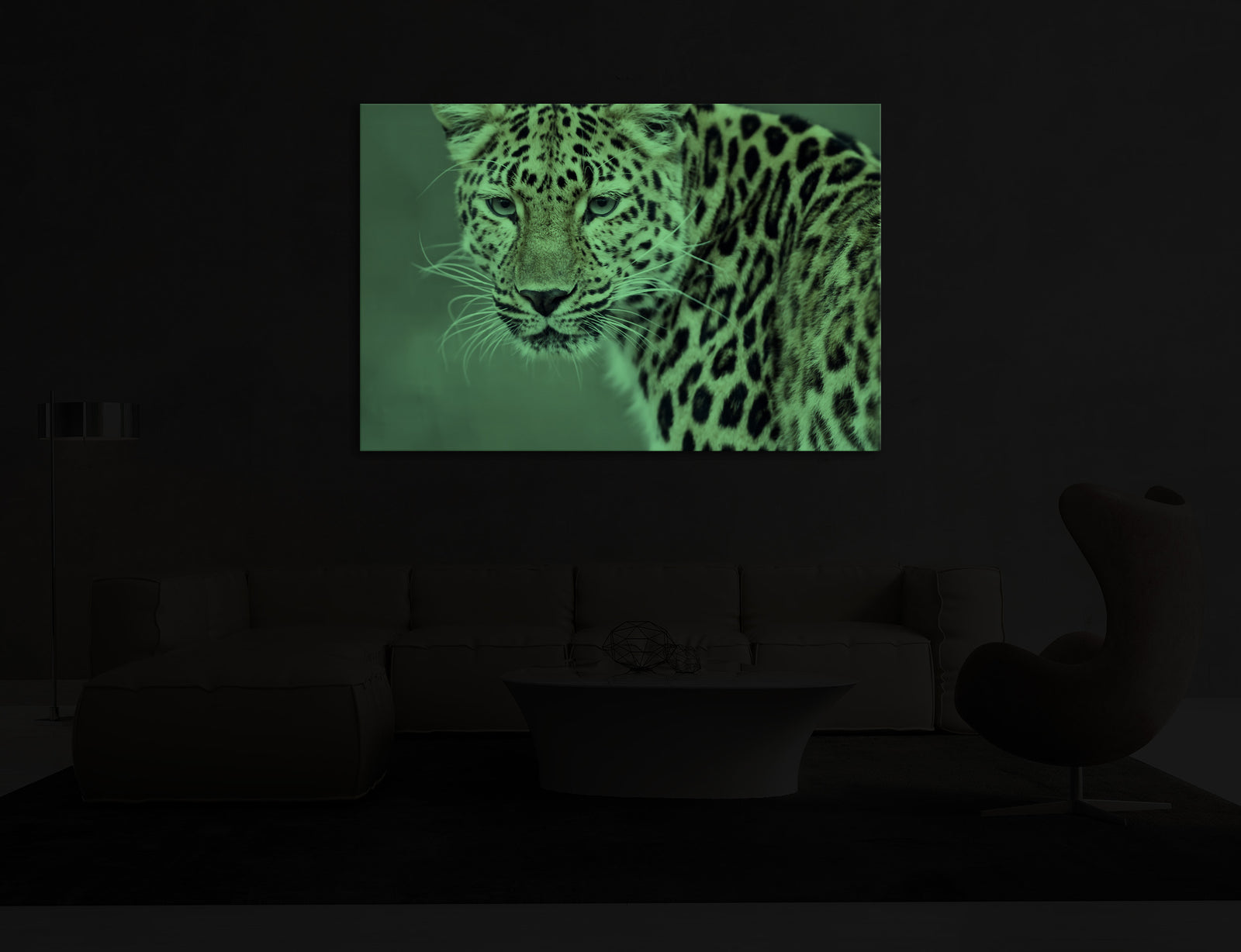 Animals No. 034, glowing in a room at night