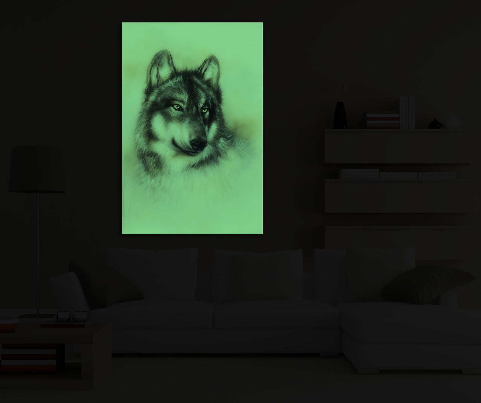 Animals No. 037, glowing in a room at night