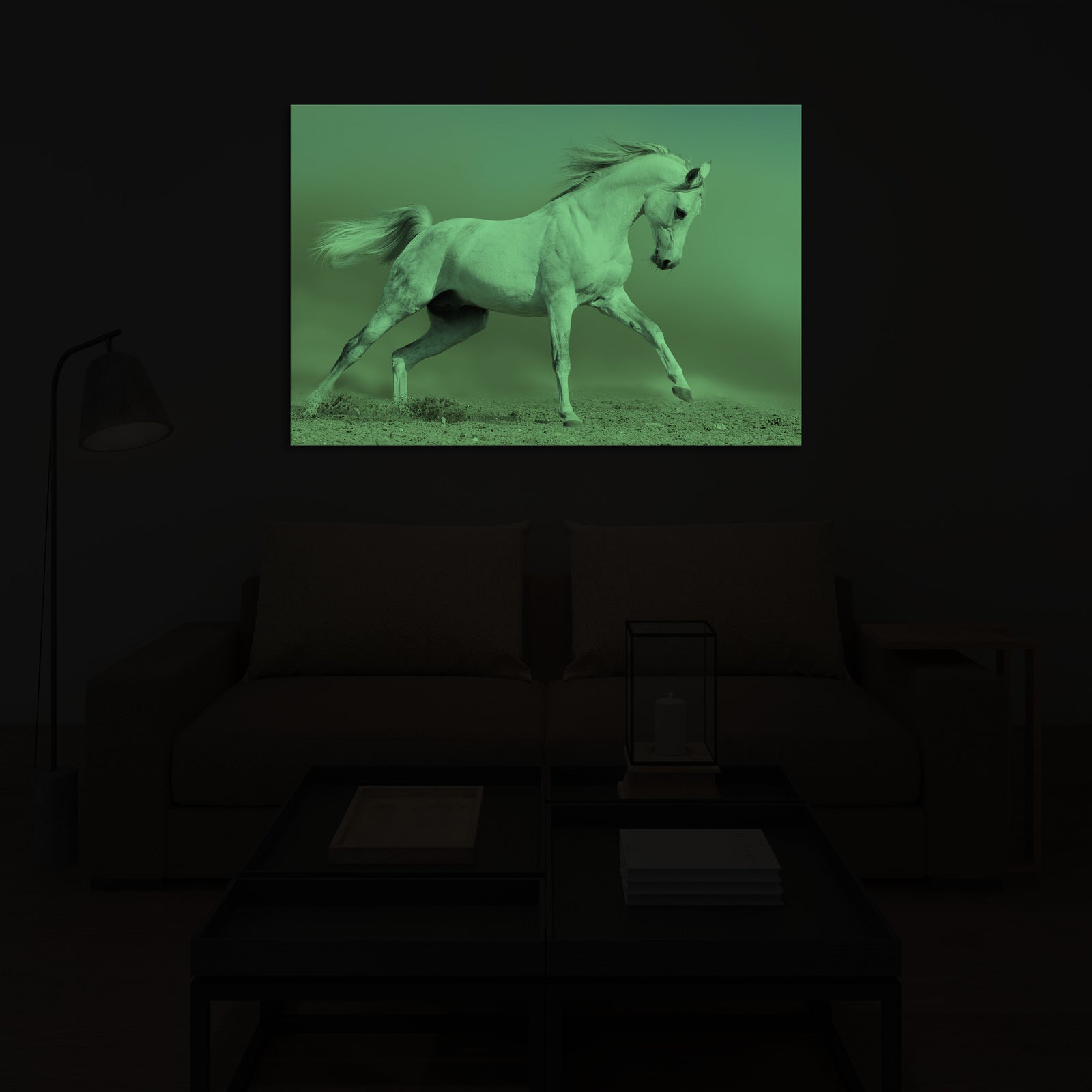 Animals No. 038, glowing in a room at night