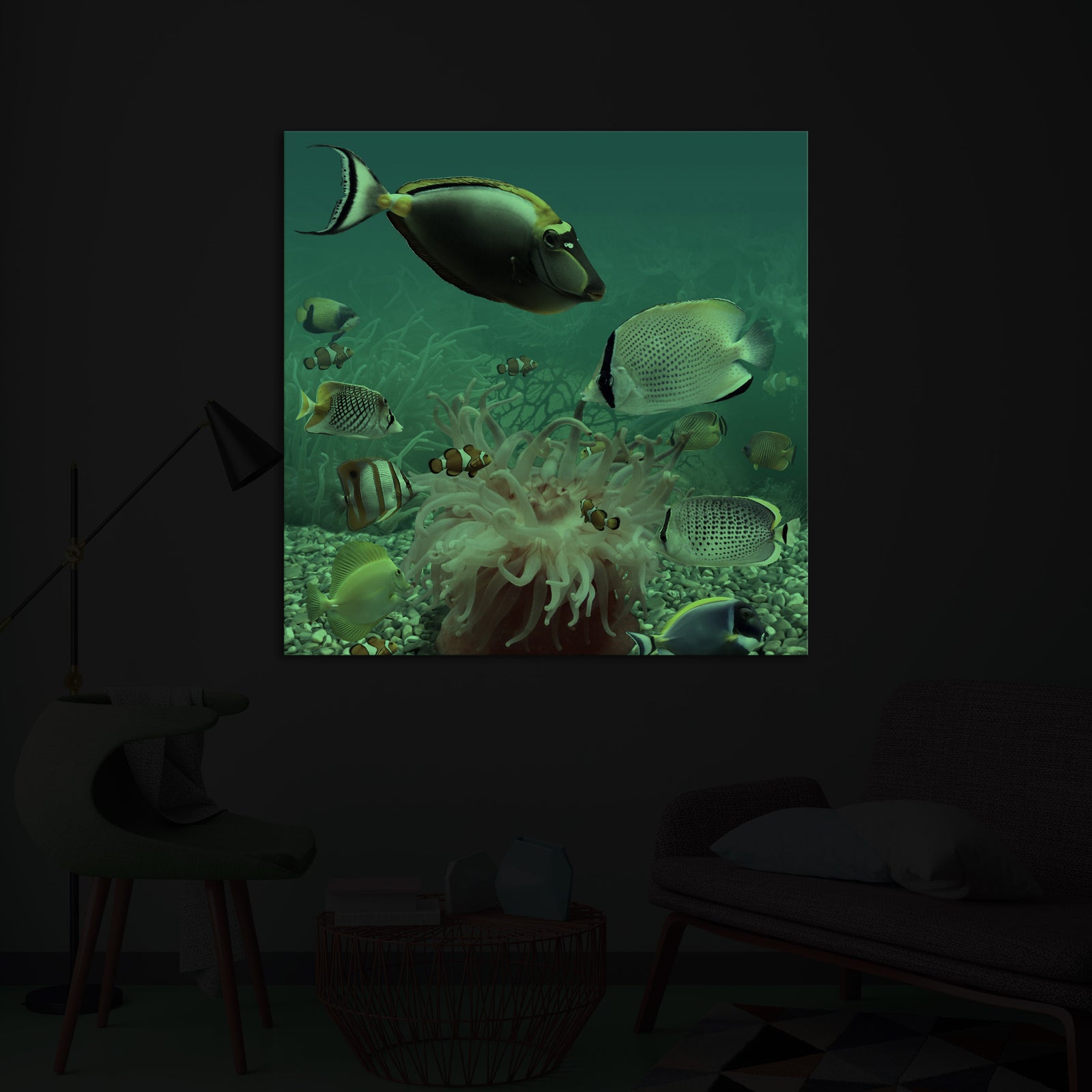 Animals No. 045, glowing in a room at night