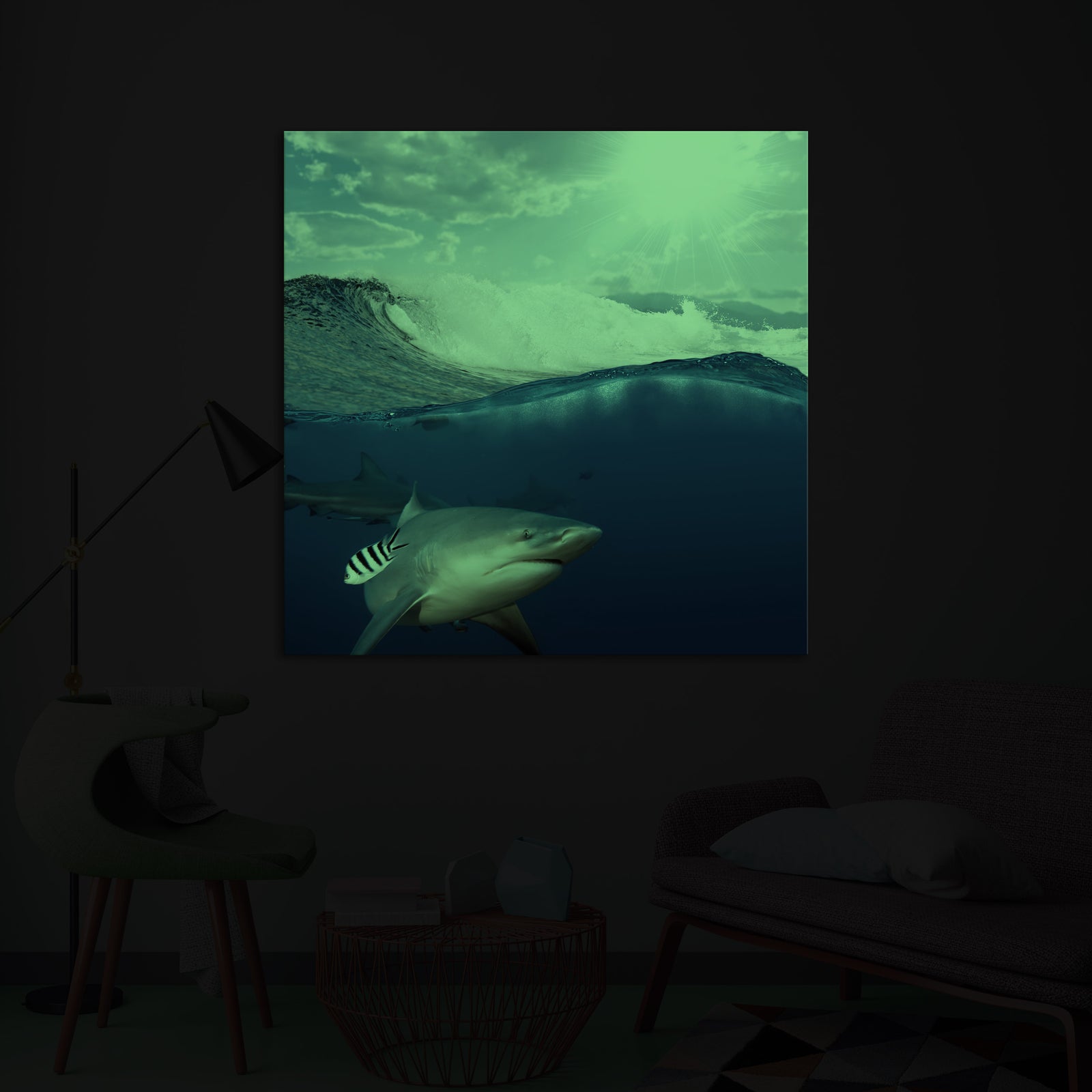 Animals No. 050, glowing in a room at night