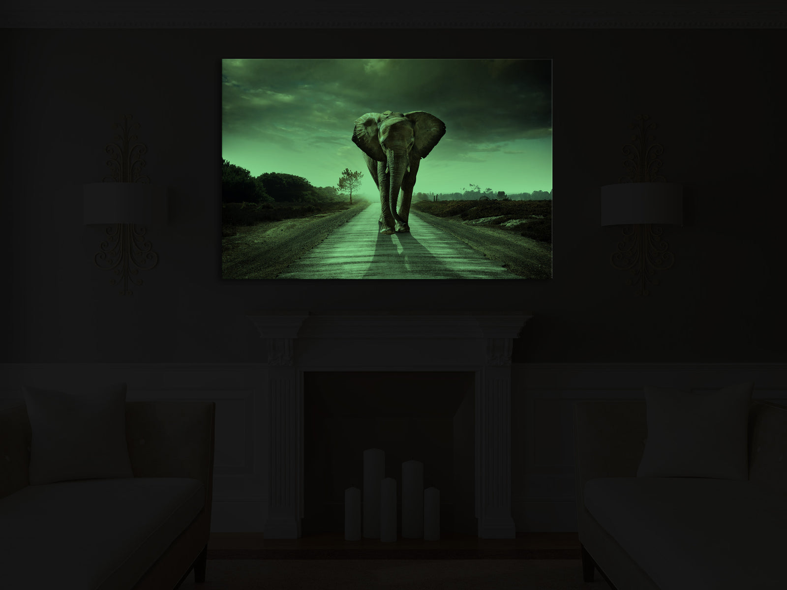 Animals No. 053, glowing in a room at night