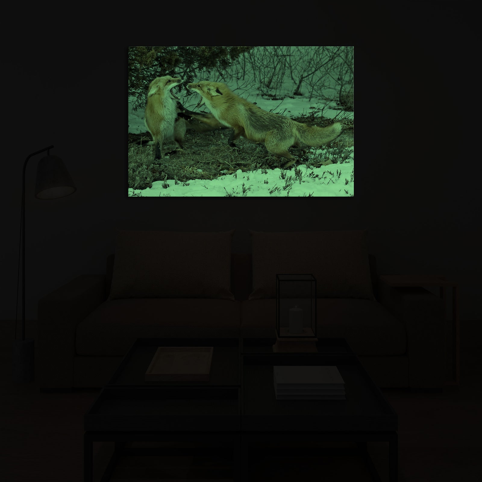 Animals No. 057, glowing in a room at night