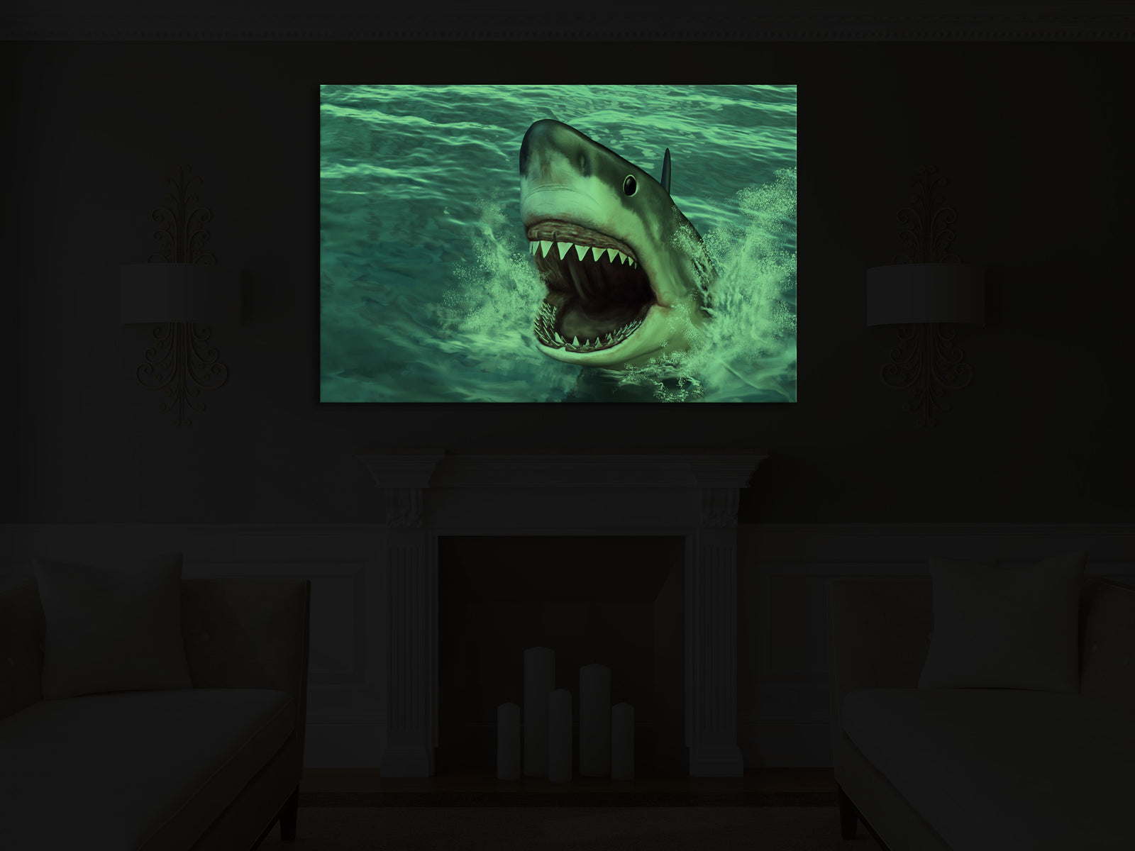Animals No. 060, glowing in a room at night