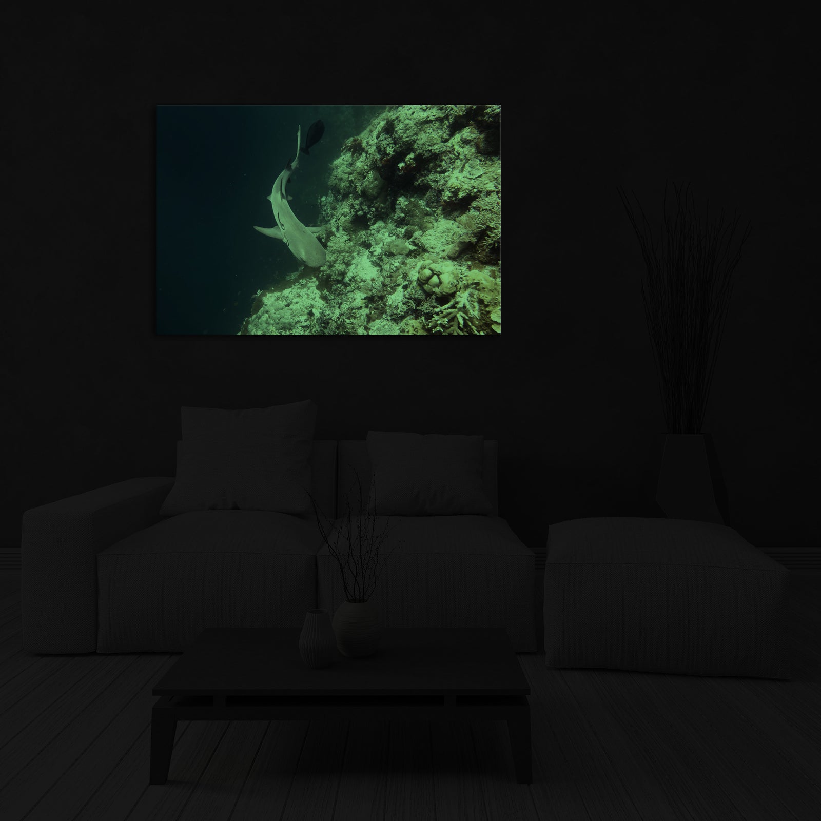 Animals No. 062, glowing in a room at night