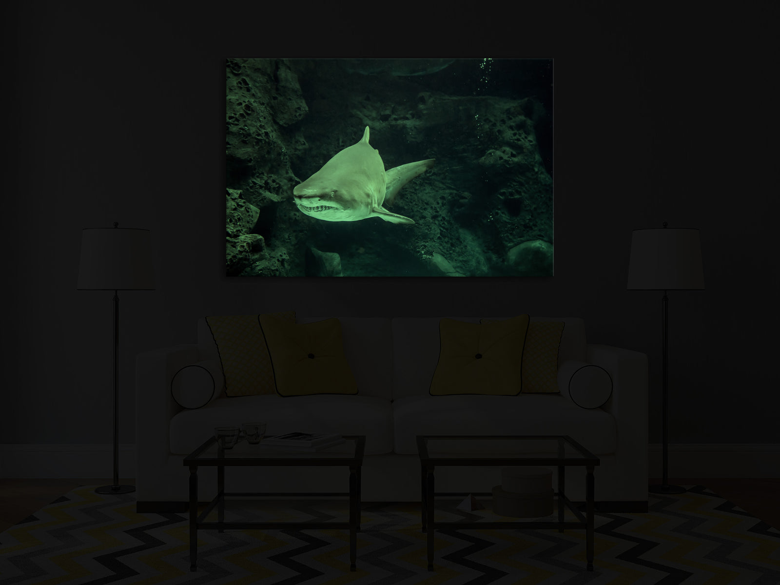 Animals No. 068, glowing in a room at night
