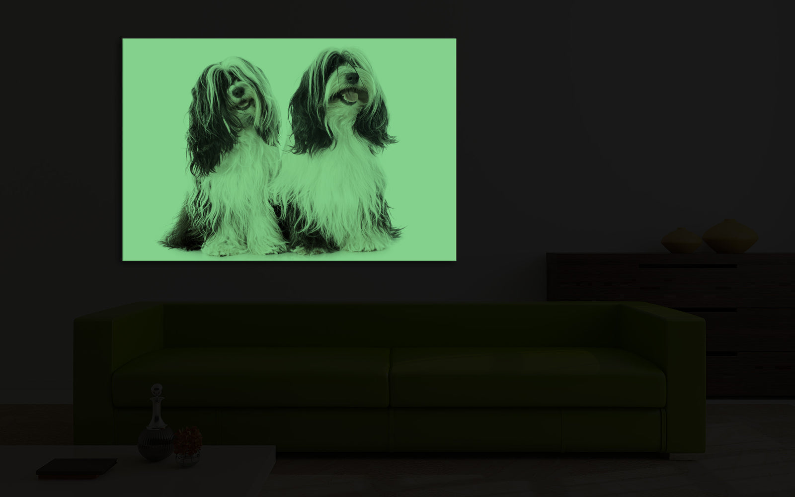 Animals No. 069, glowing in a room at night