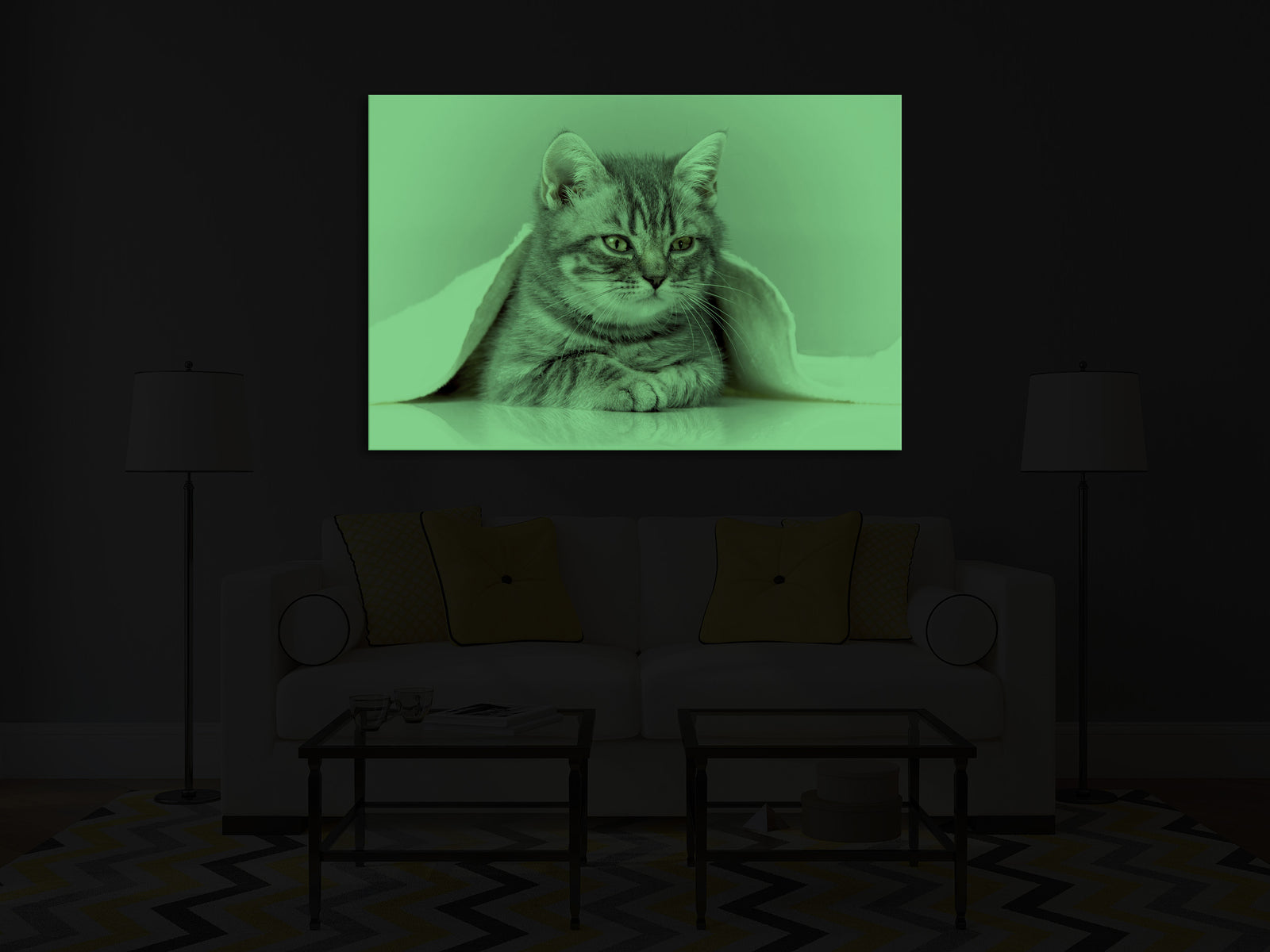 Animals No. 070, glowing in a room at night