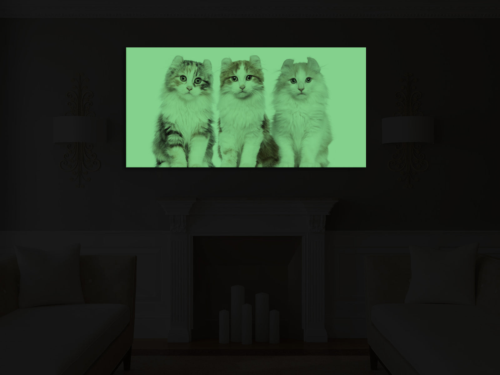 Animals No. 071, glowing in a room at night