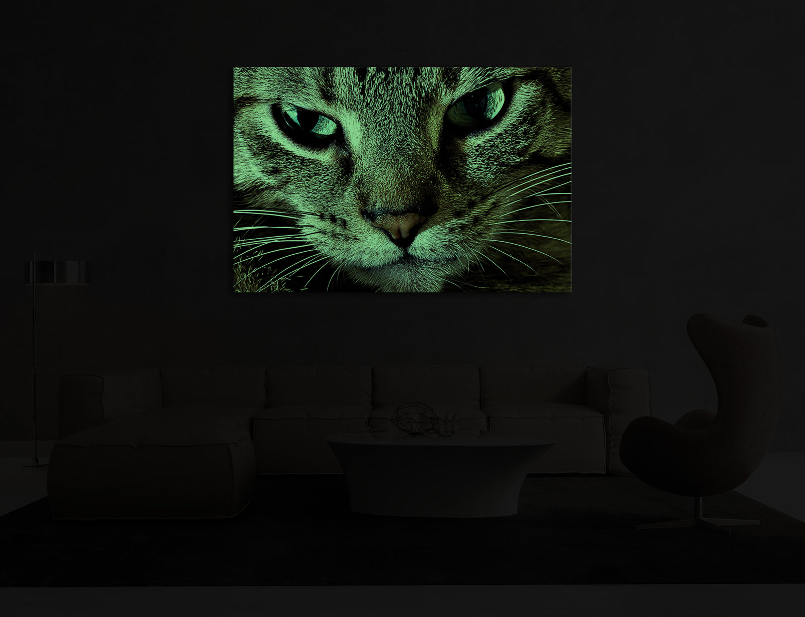 Animals No. 072, glowing in a room at night