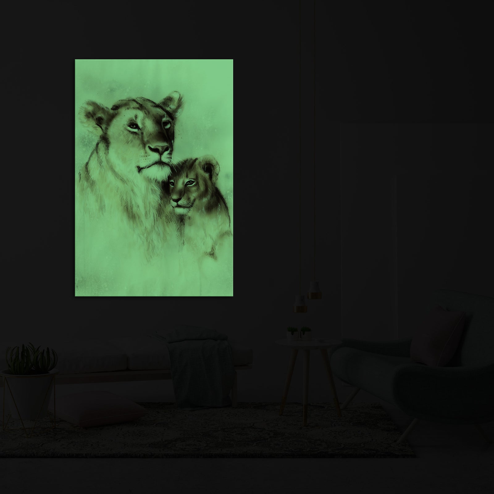Animals No. 074, glowing in a room at night