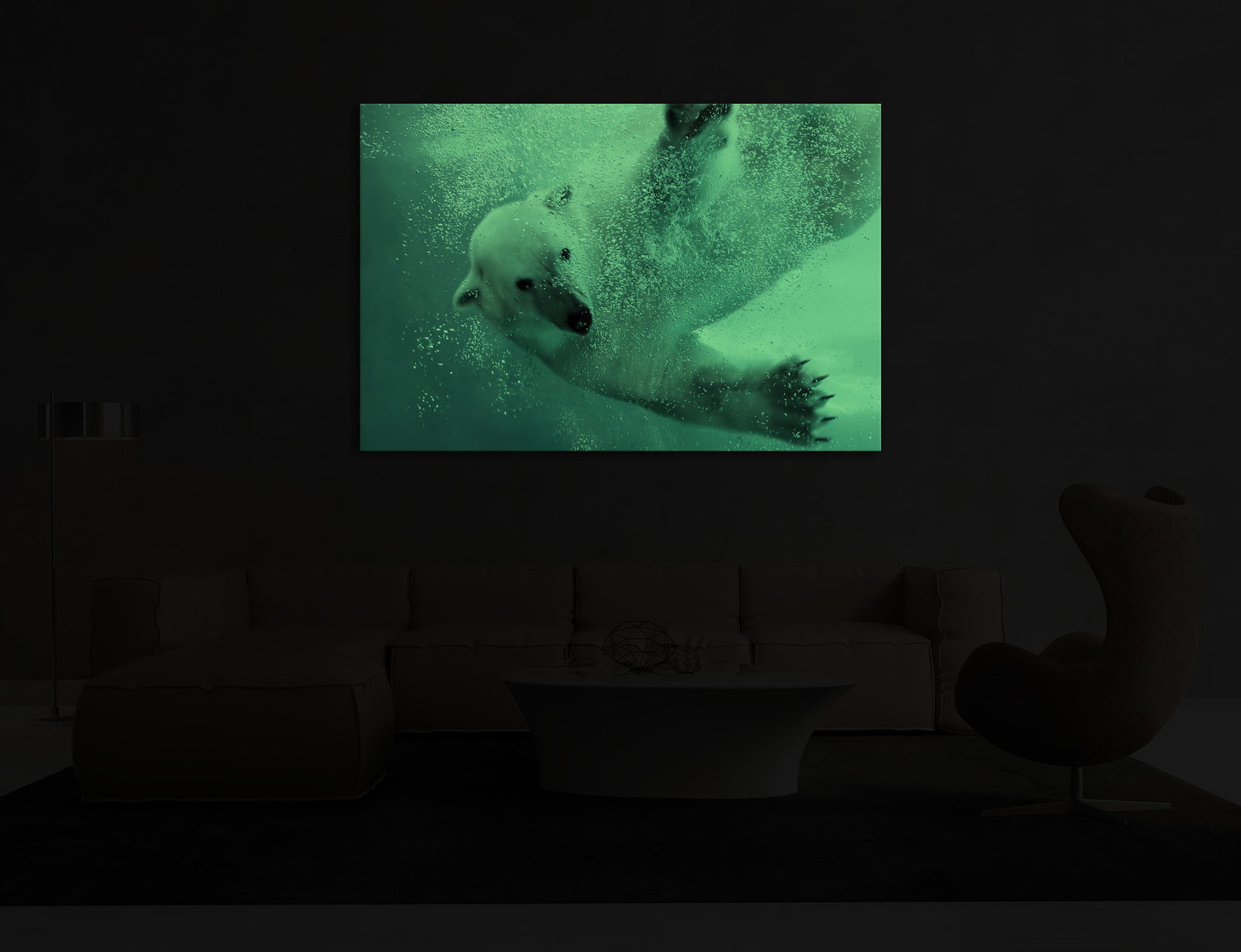 Animals No. 077, glowing in a room at night