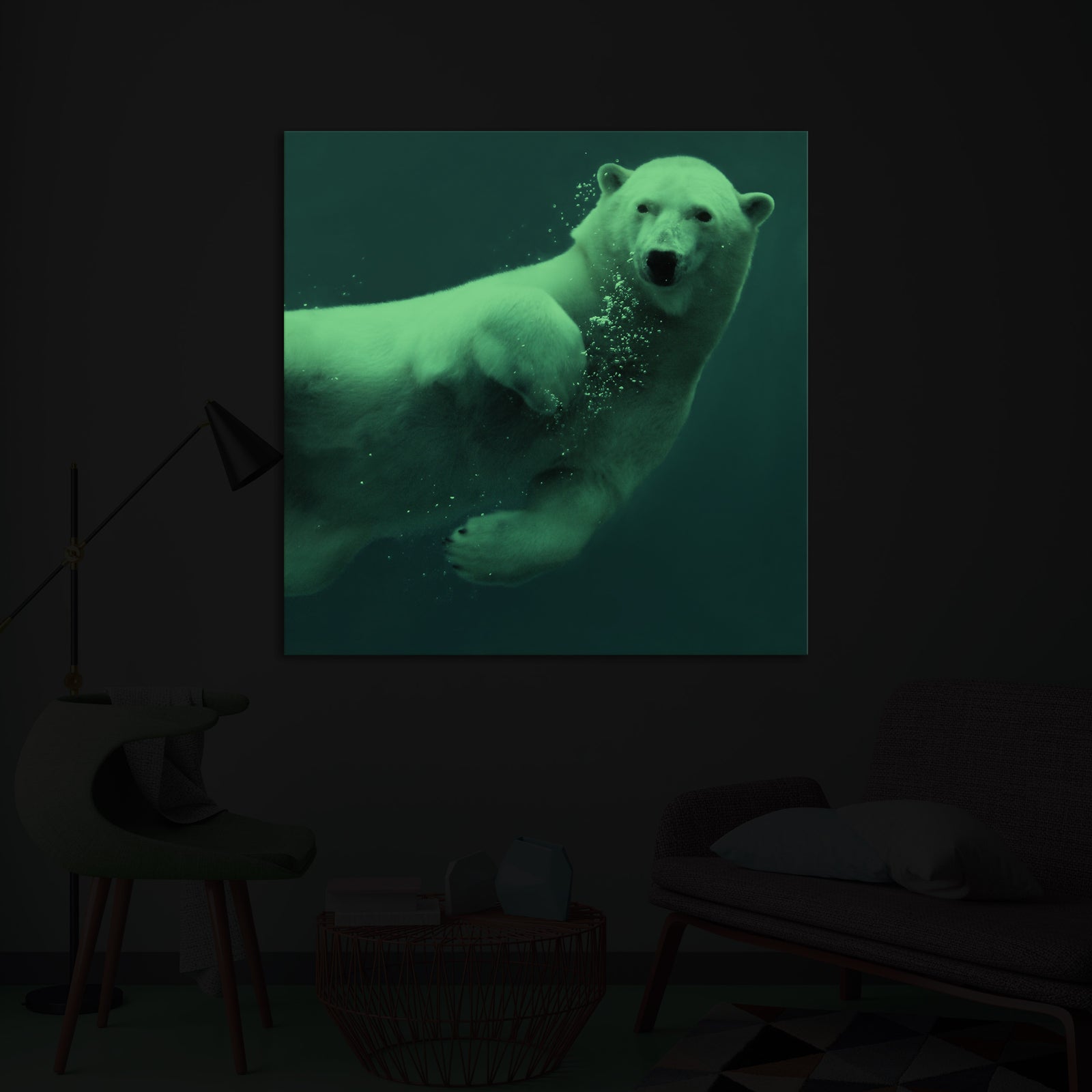Animals No. 078, glowing in a room at night
