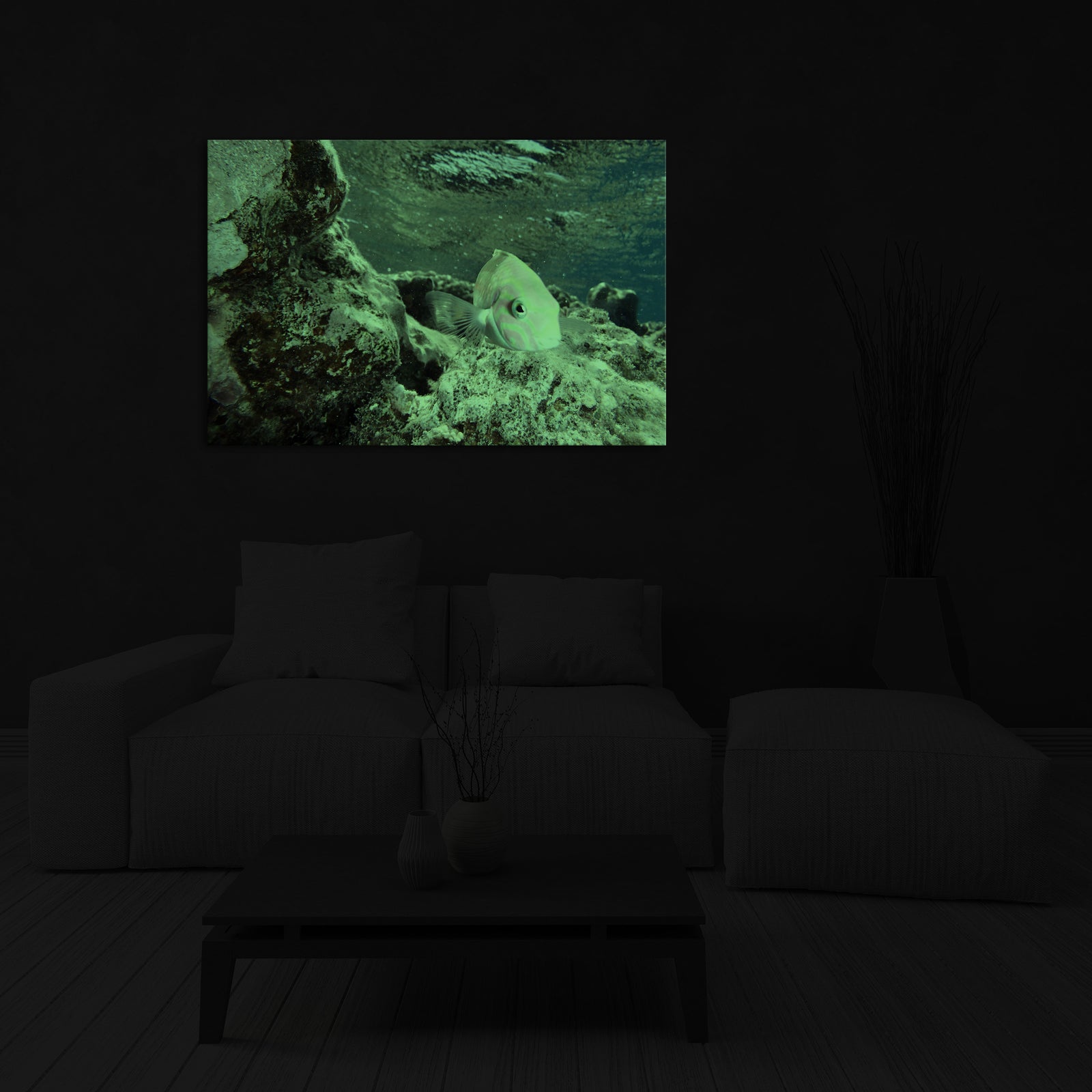 Animals No. 080, glowing in a room at night