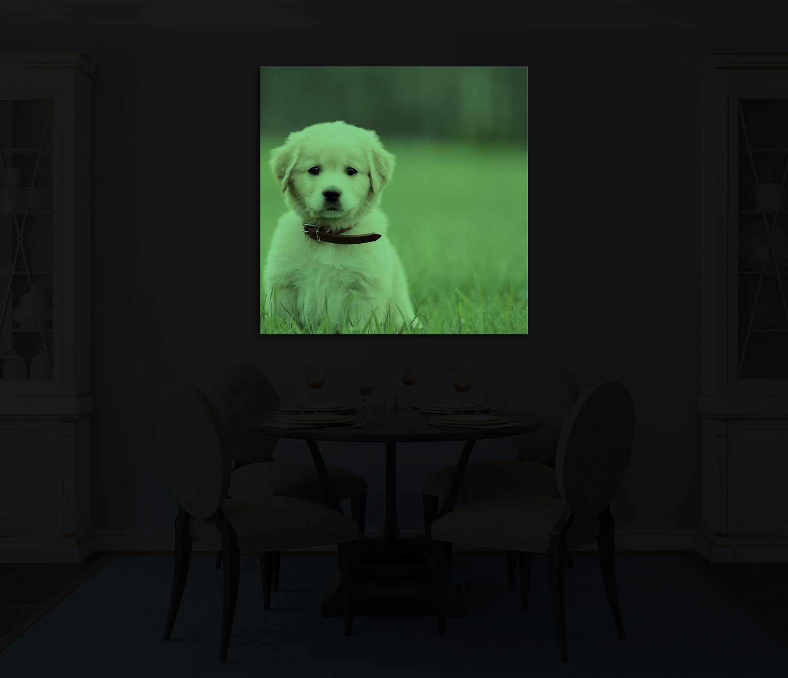 Animals No. 094, glowing in a room at night