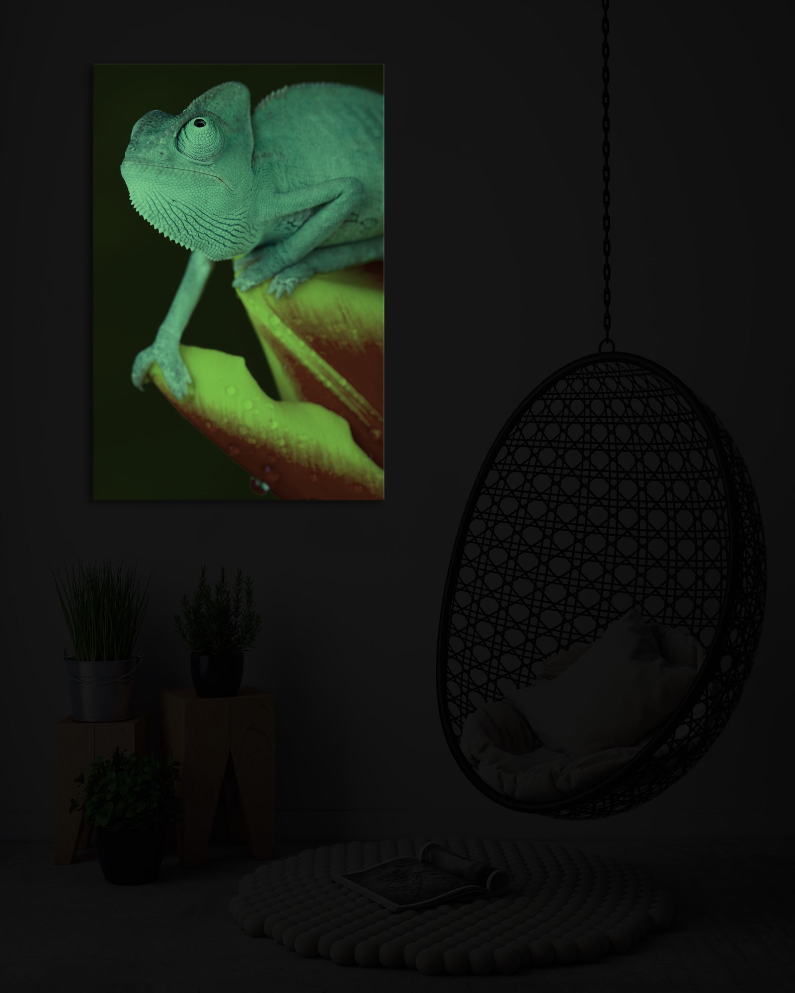 Animals No. 099, glowing in a room at night