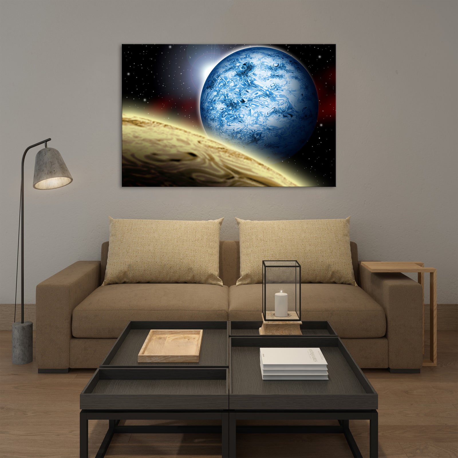 Cosmos No. 001, shown framed in a room by day