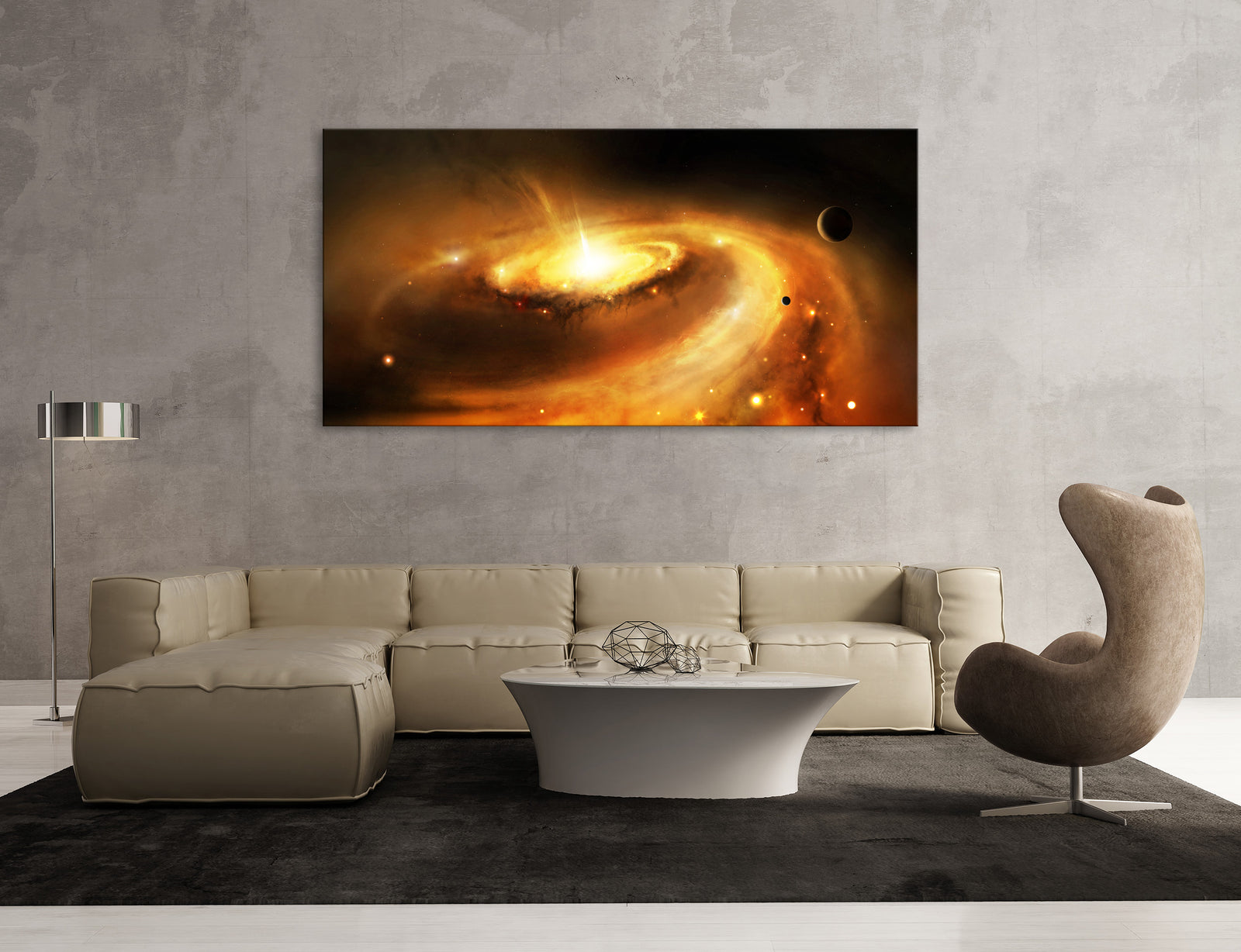 Cosmos No. 002, shown framed in a room by day