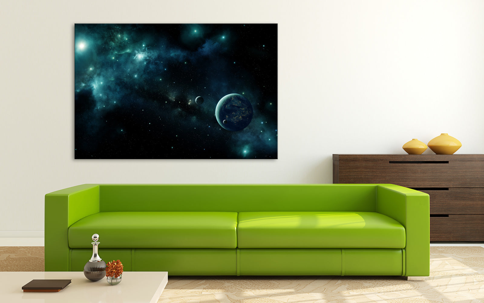 Cosmos No. 005, shown framed in a room by day