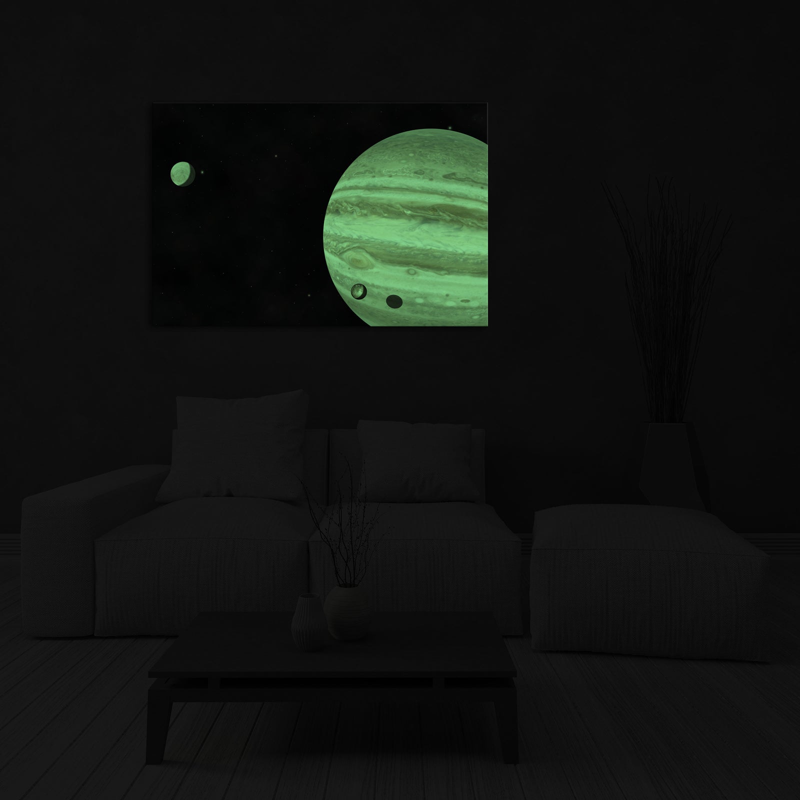 Cosmos No. 006, glowing in a room at night