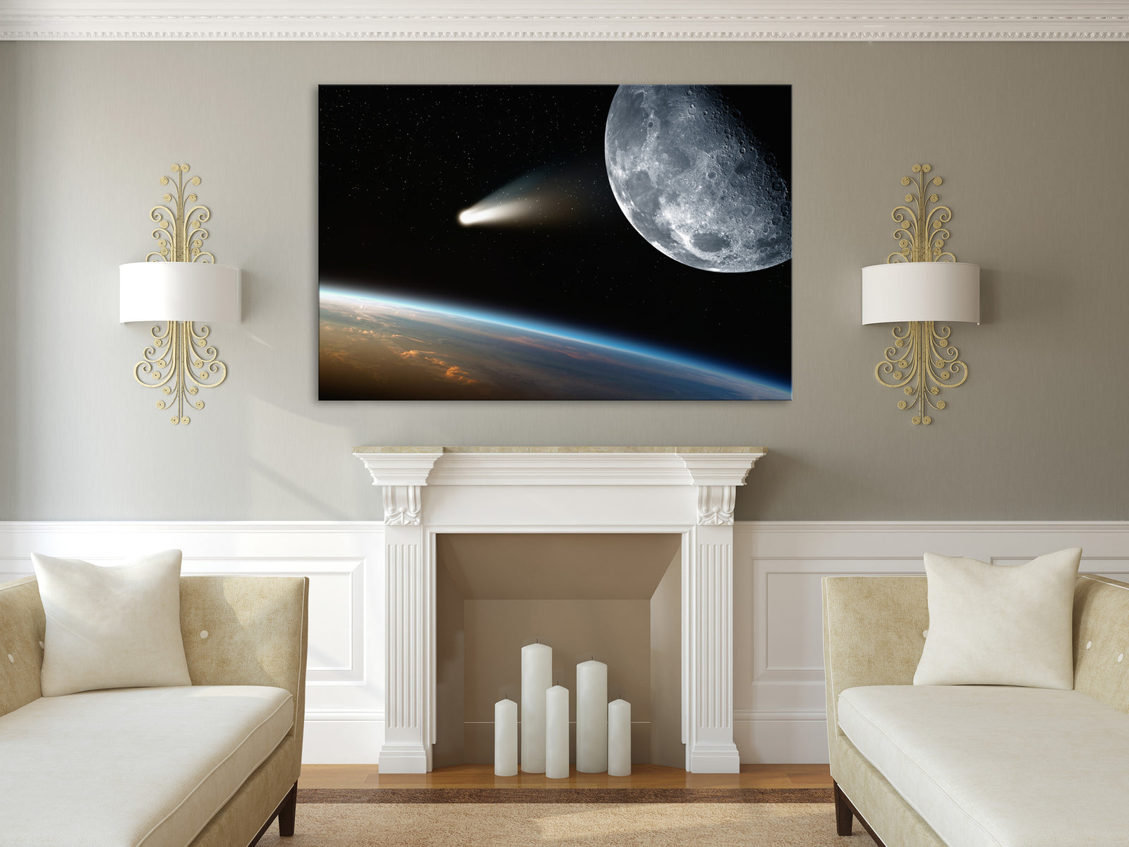 Cosmos No. 007, shown framed in a room by day