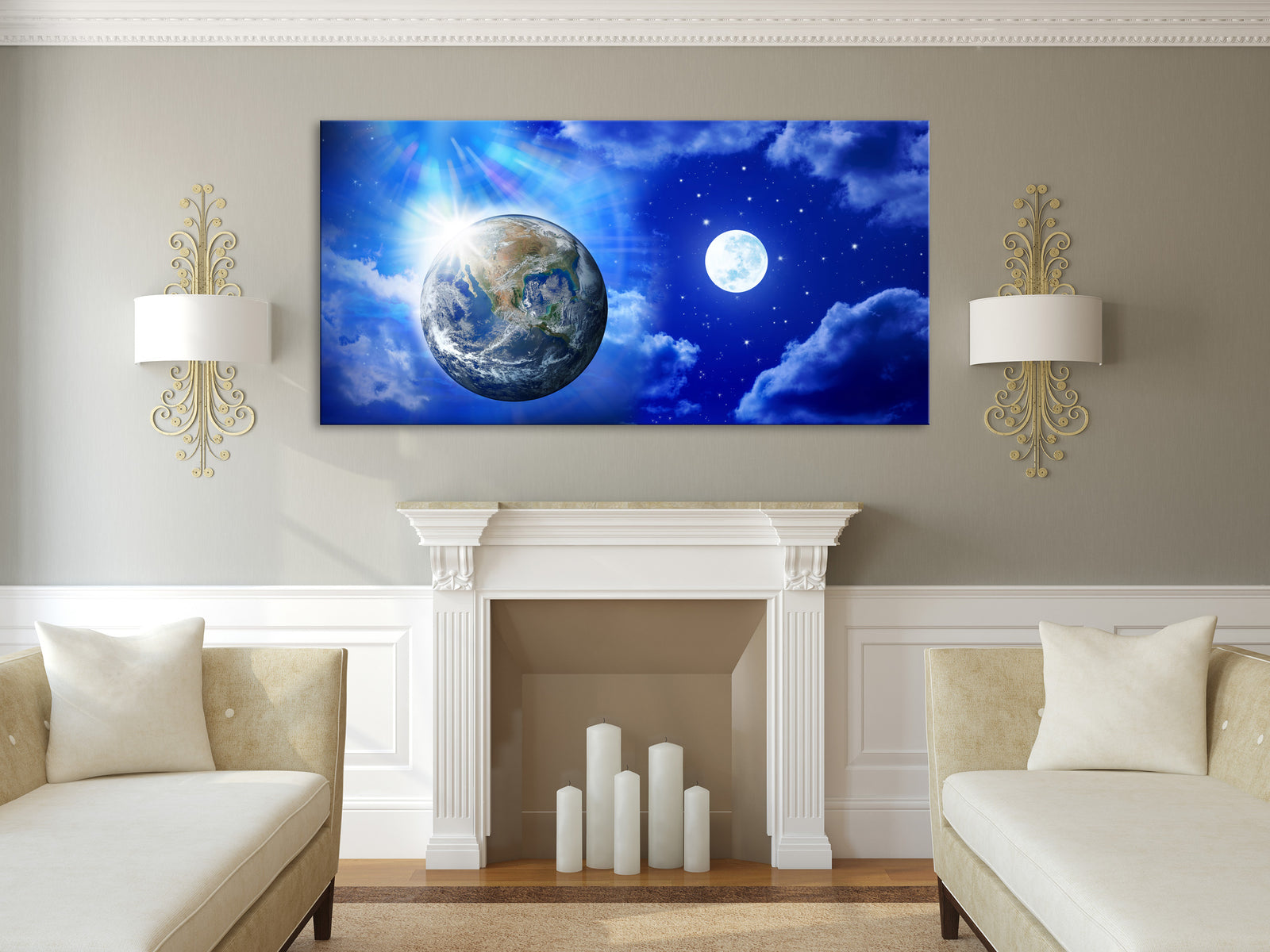 Cosmos No. 010, shown framed in a room by day