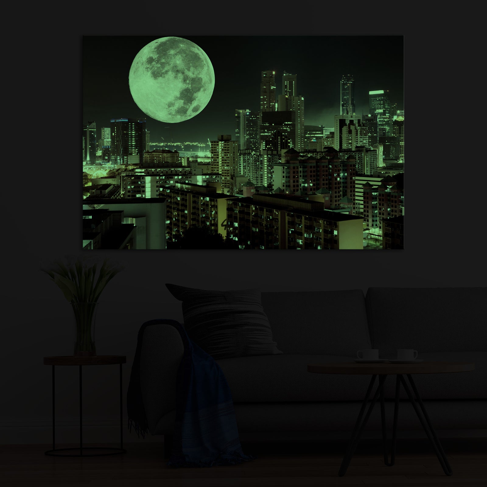 Cosmos No. 011, glowing in a room at night