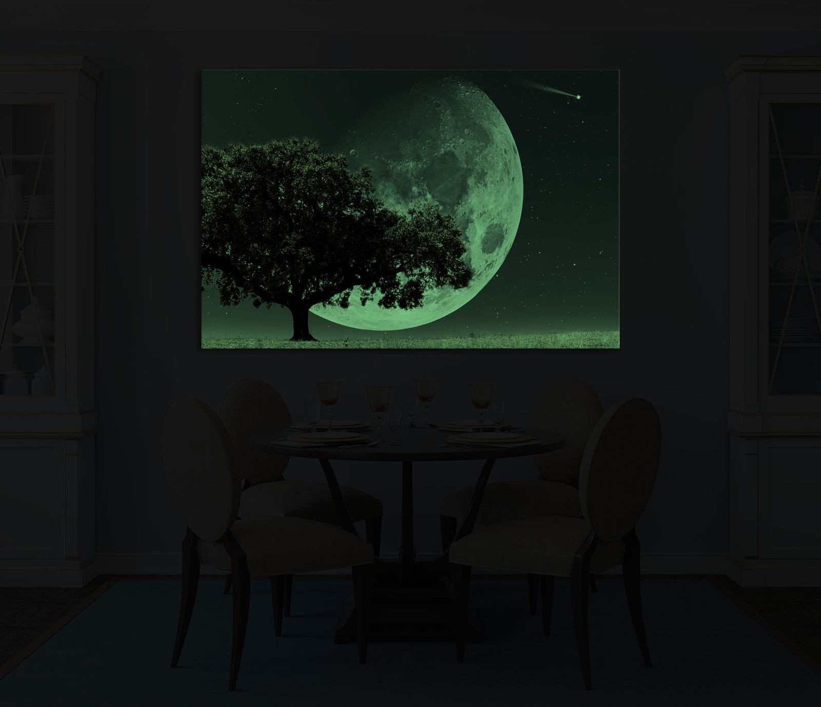 Cosmos No. 015, glowing in a room at night