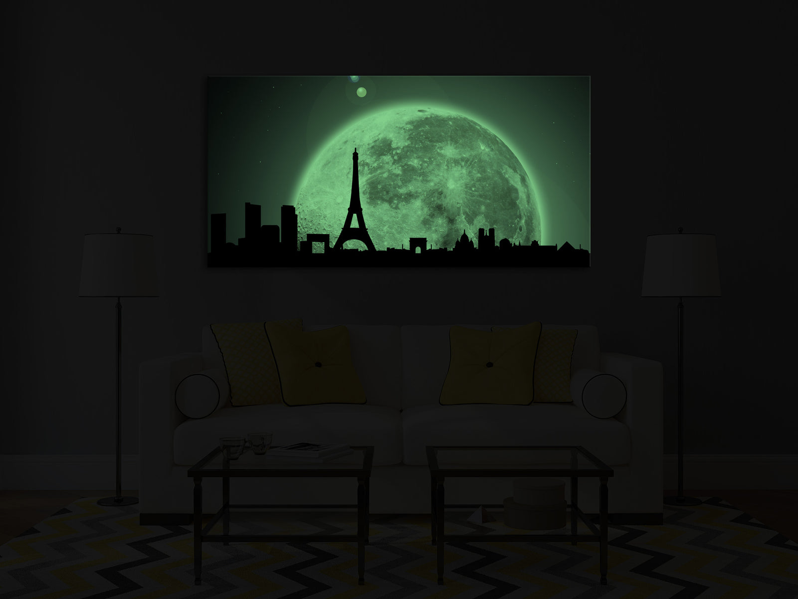 Cosmos No. 016, glowing in a room at night