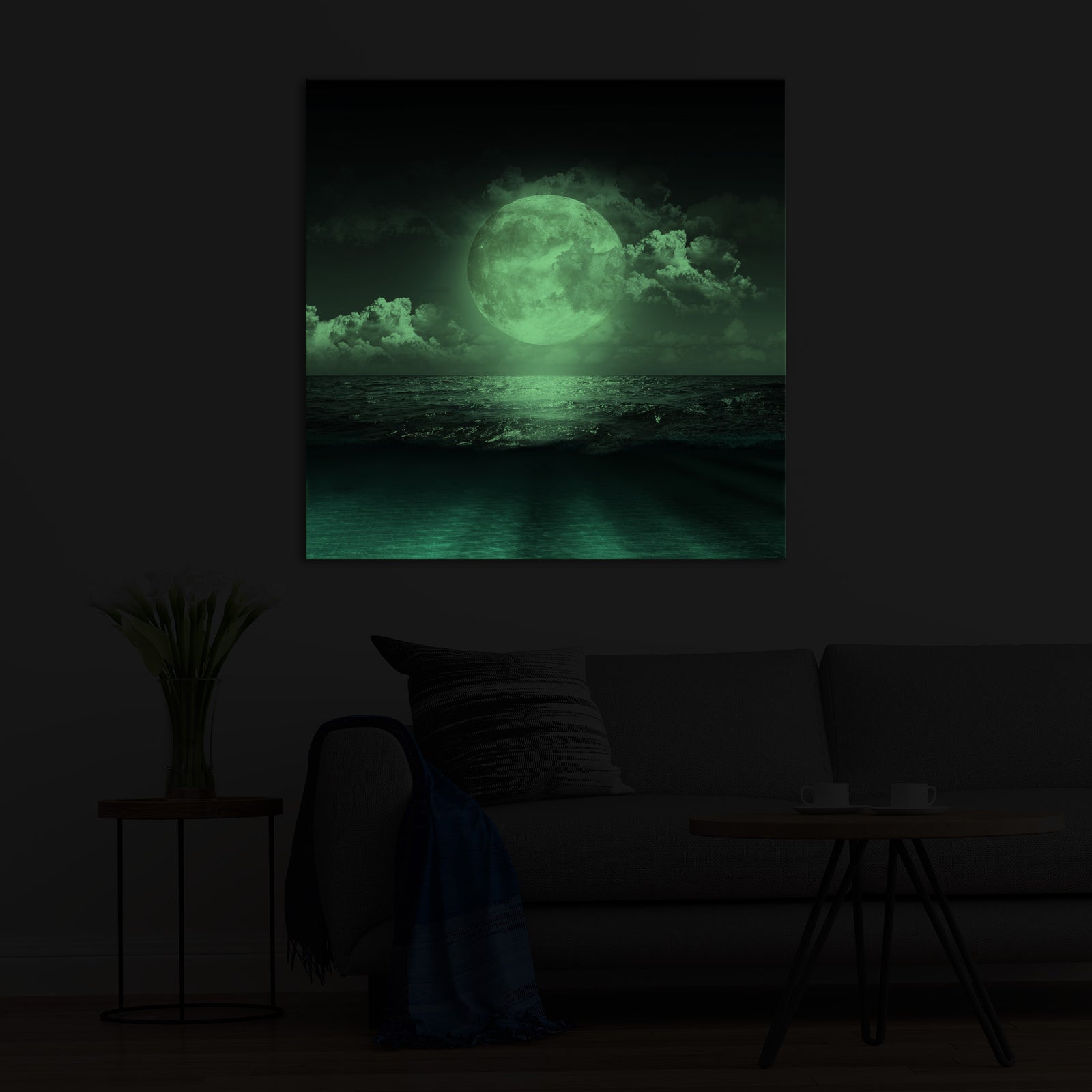 Cosmos No. 017, glowing in a room at night