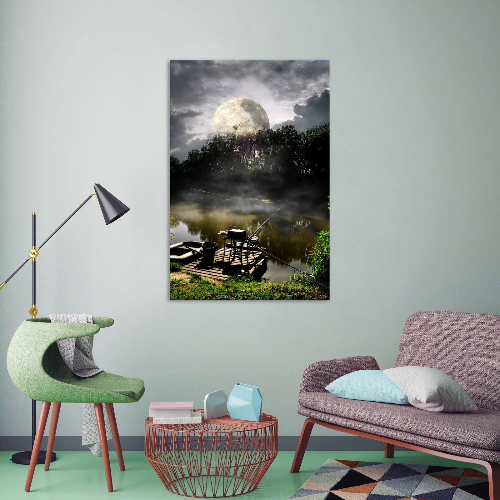 Cosmos No. 018, shown framed in a room by day