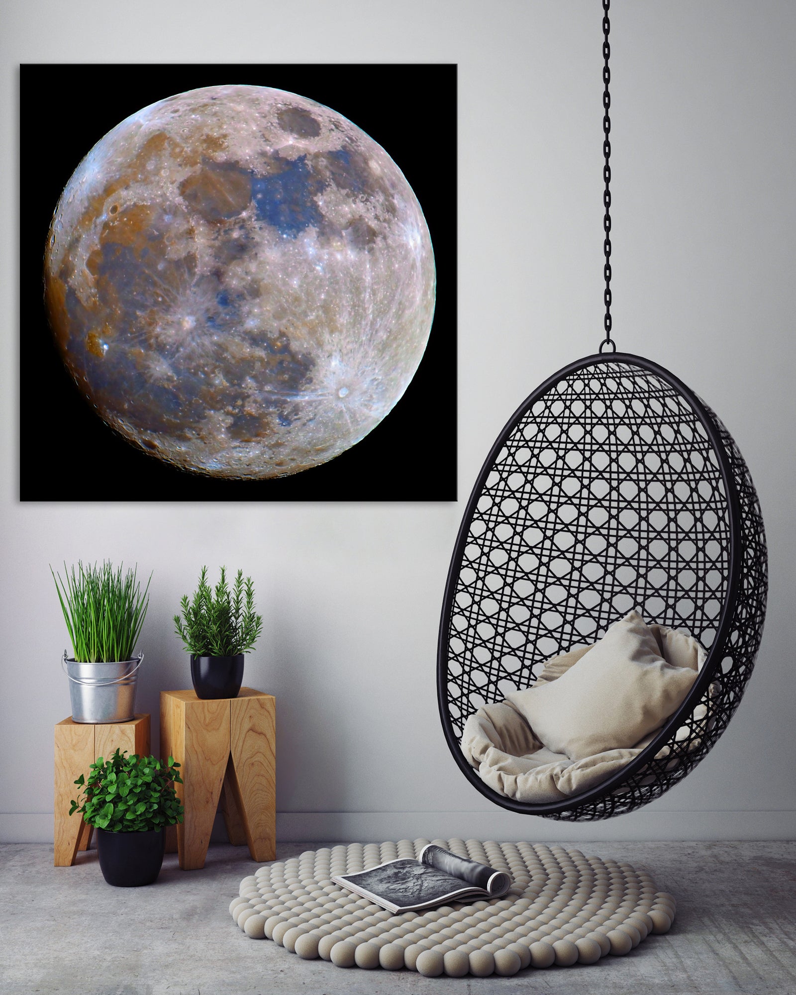Cosmos No. 019, shown framed in a room by day