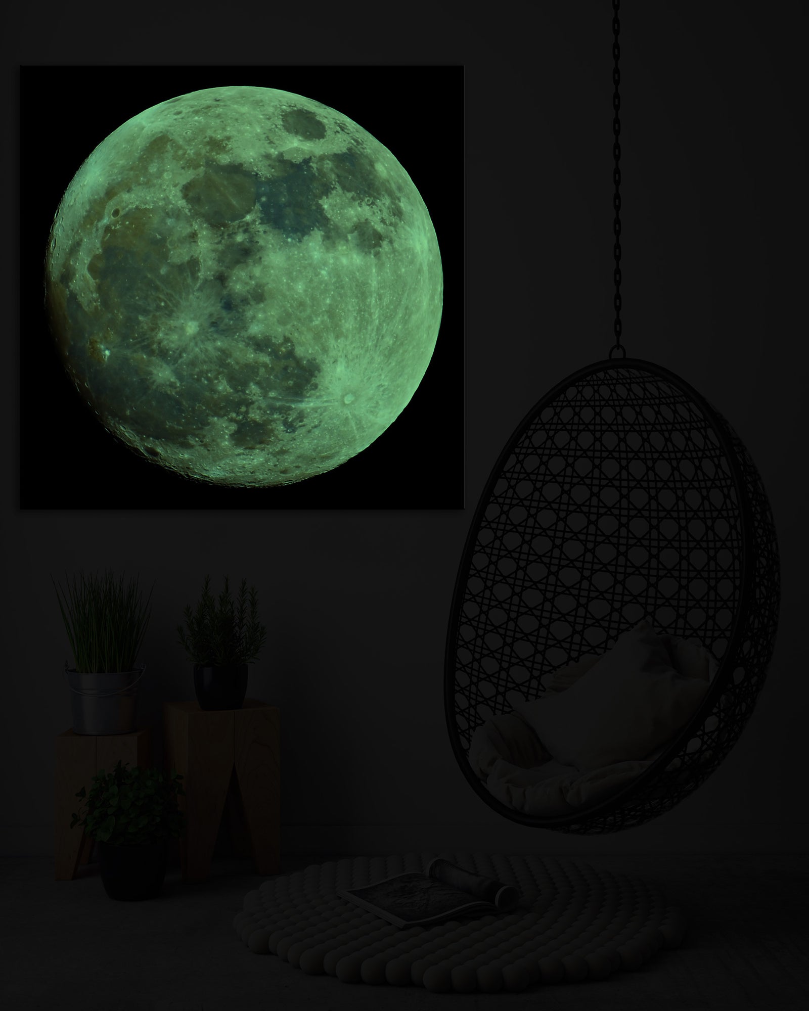 Cosmos No. 019, glowing in a room at night
