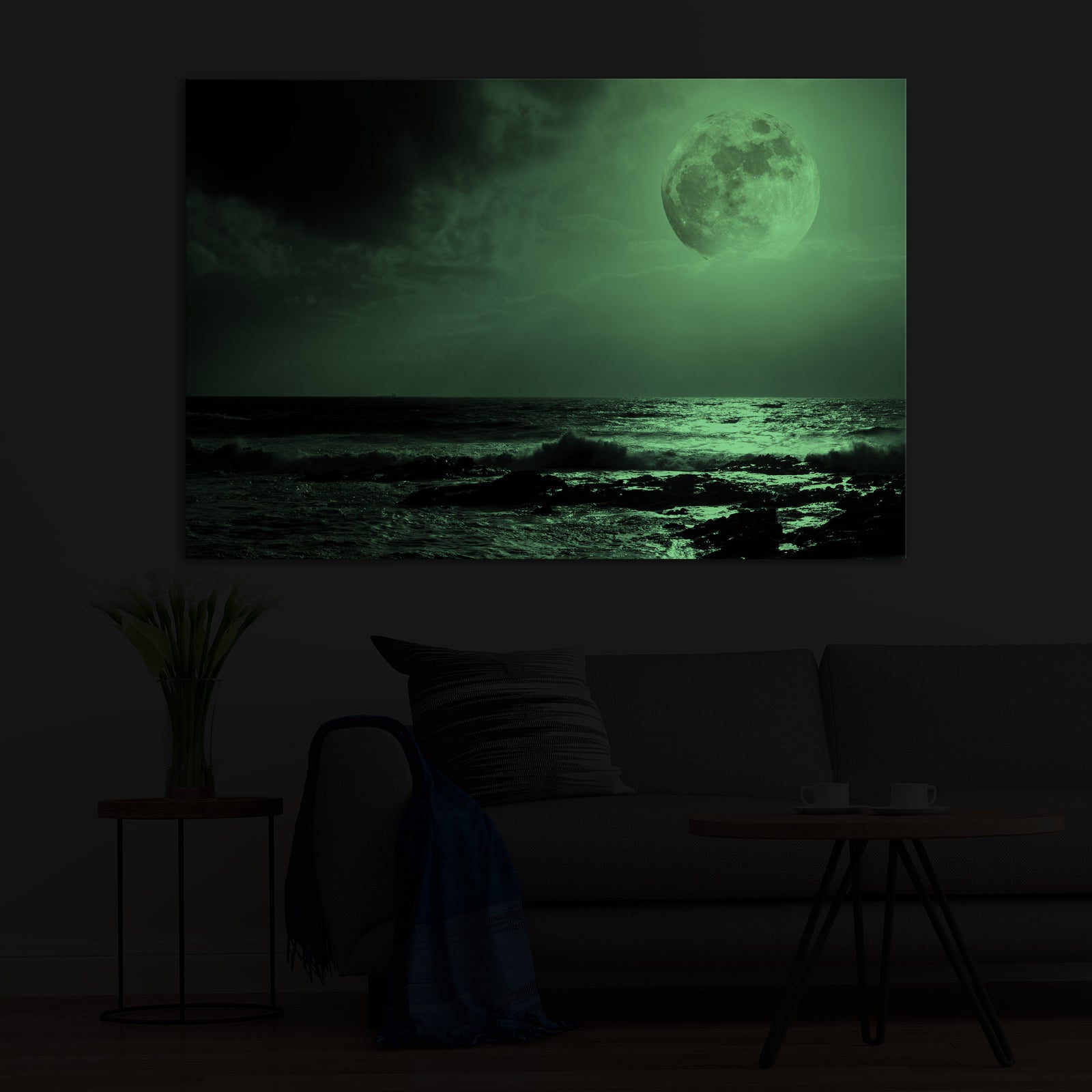 Cosmos No. 020, glowing in a room at night