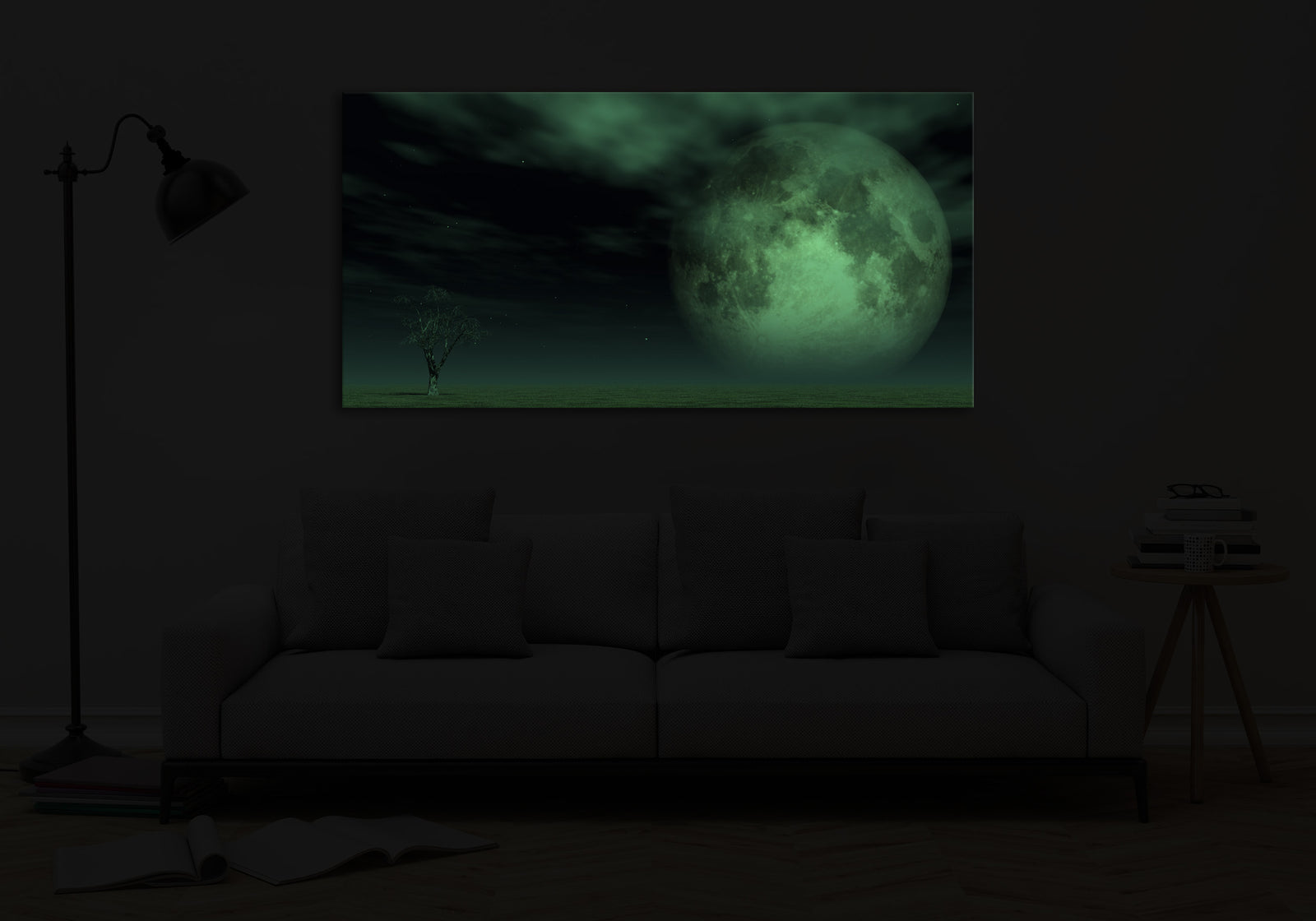 Cosmos No. 021, glowing in a room at night