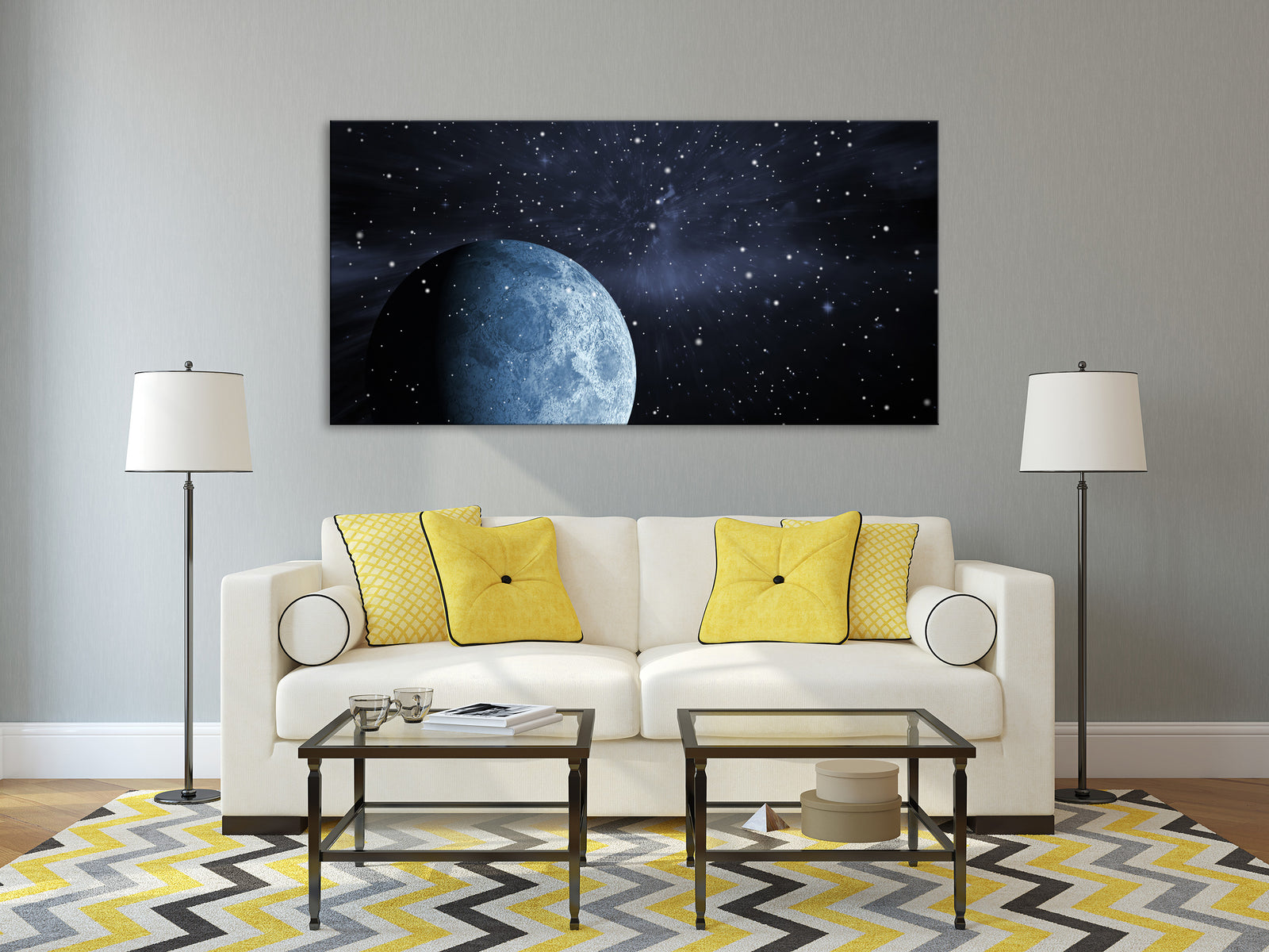 Cosmos No. 022, shown framed in a room by day