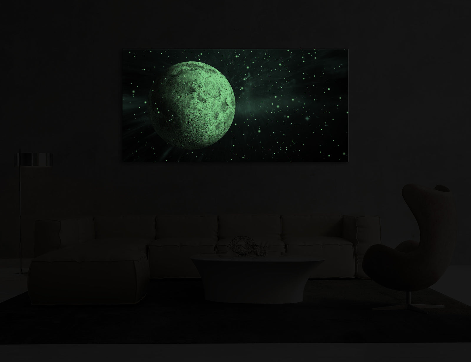 Cosmos No. 023, glowing in a room at night