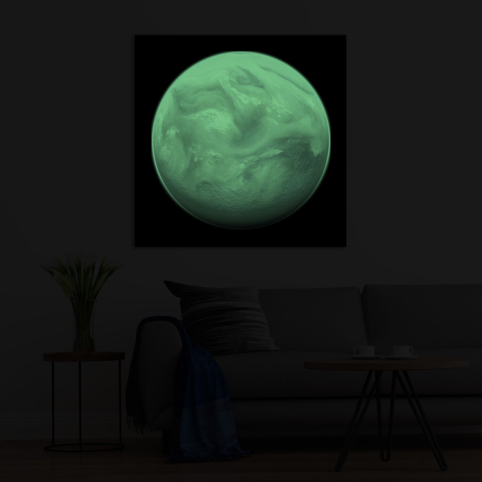 Cosmos No. 024, glowing in a room at night