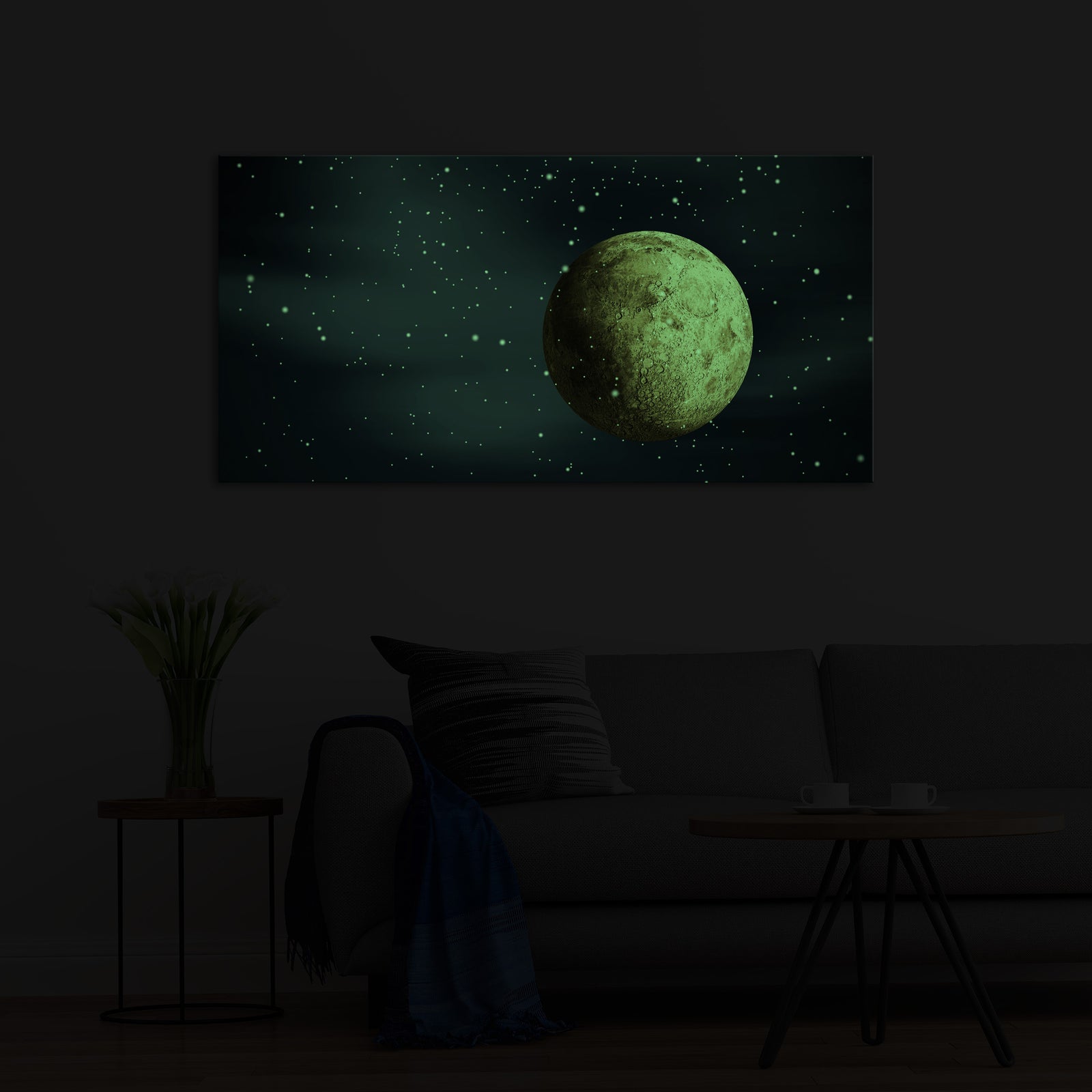 Cosmos No. 025, glowing in a room at night