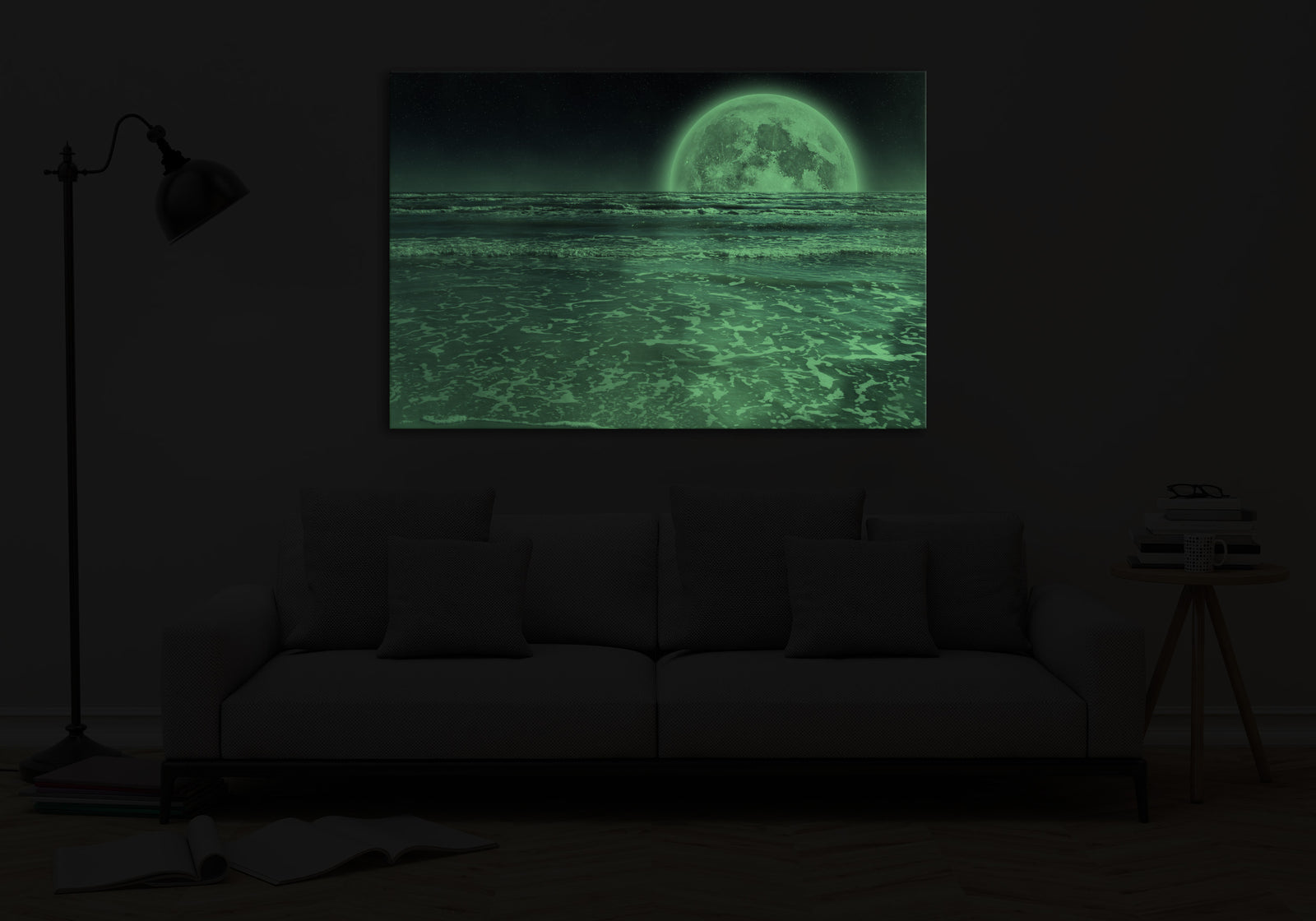 Cosmos No. 027, glowing in a room at night