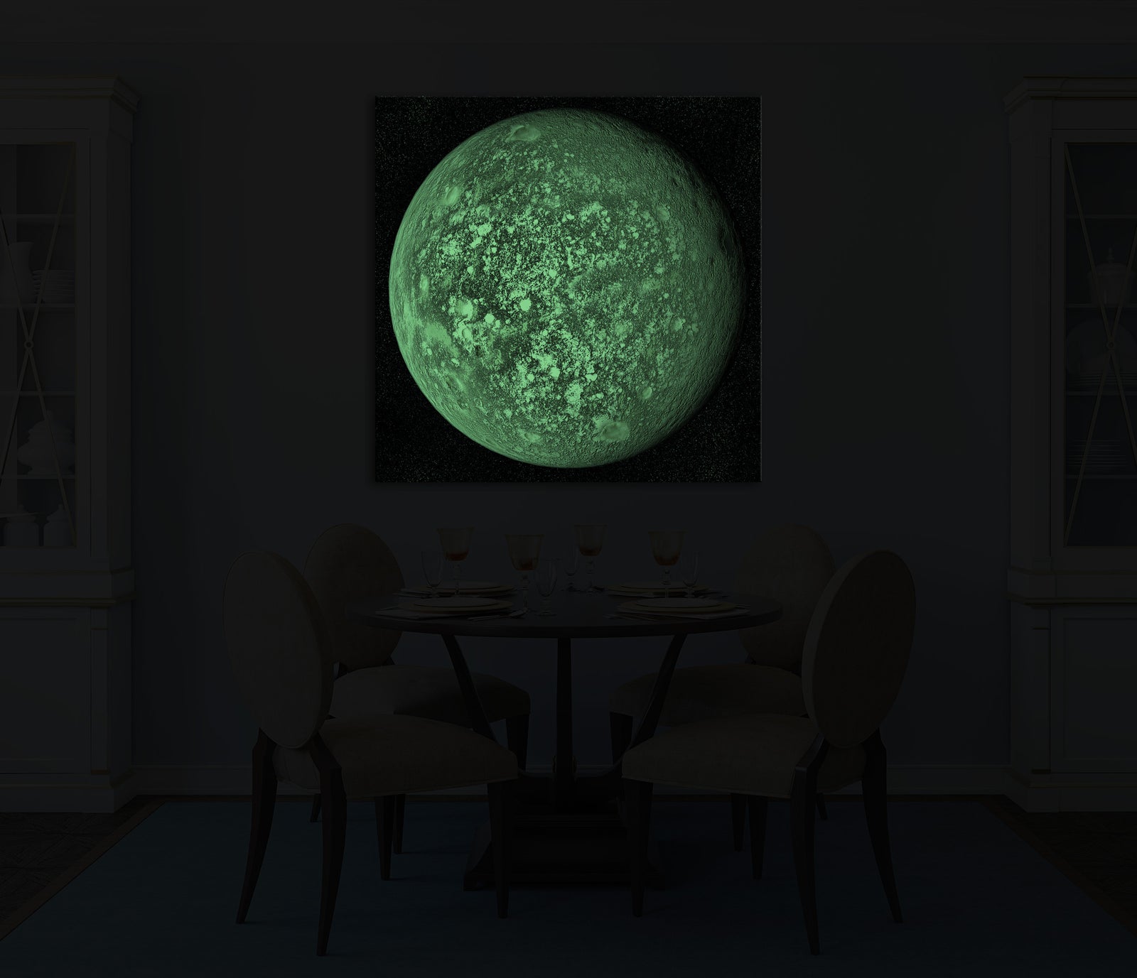 Cosmos No. 030, glowing in a room at night