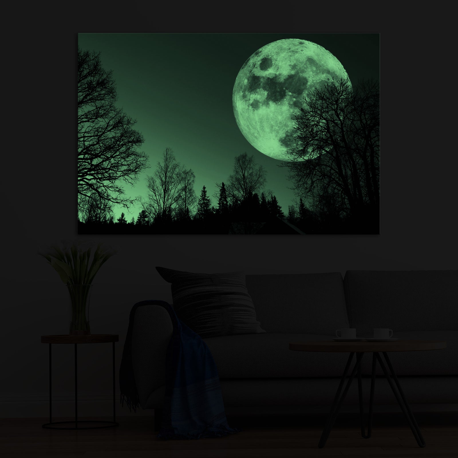 Cosmos No. 032, glowing in a room at night