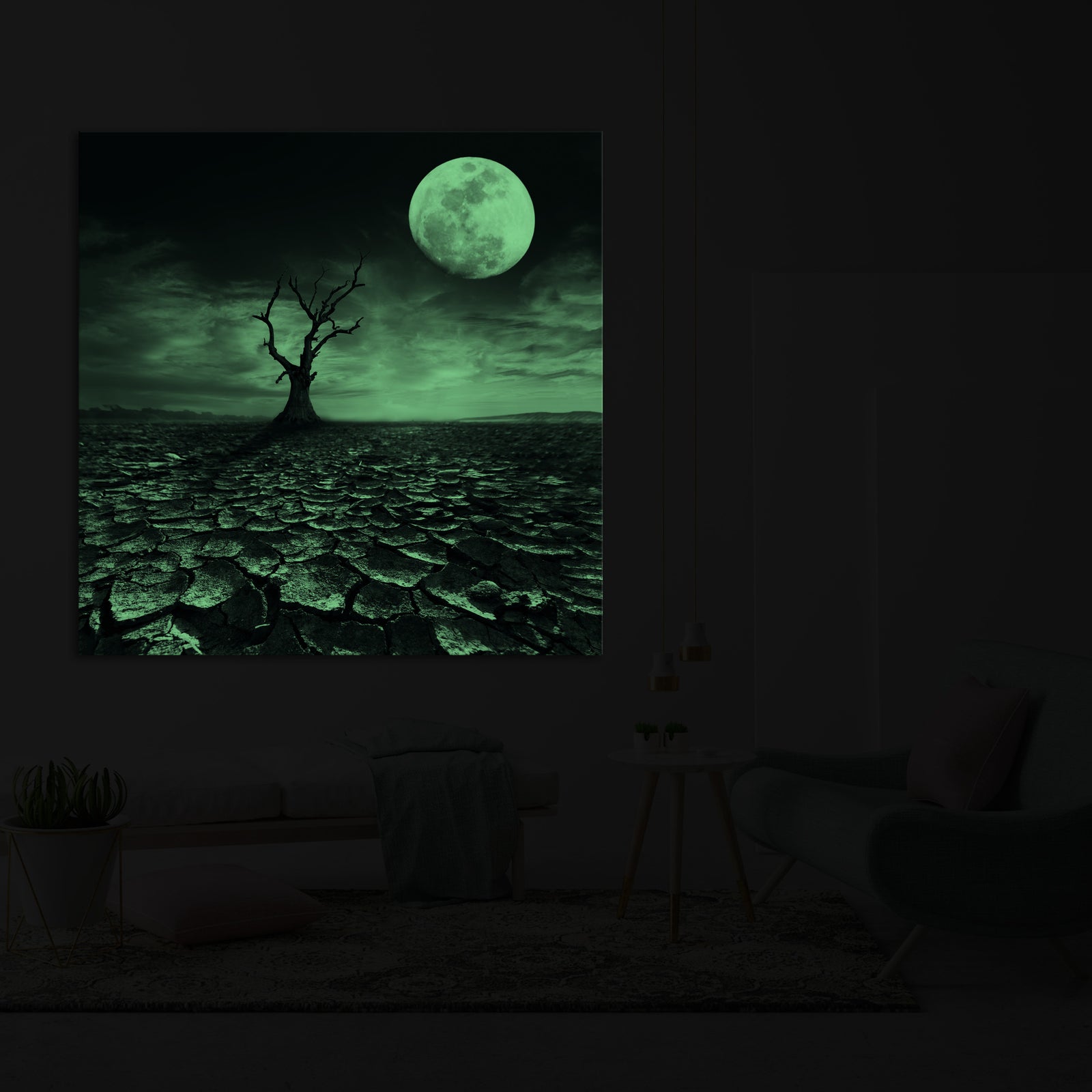 Cosmos No. 033, glowing in a room at night