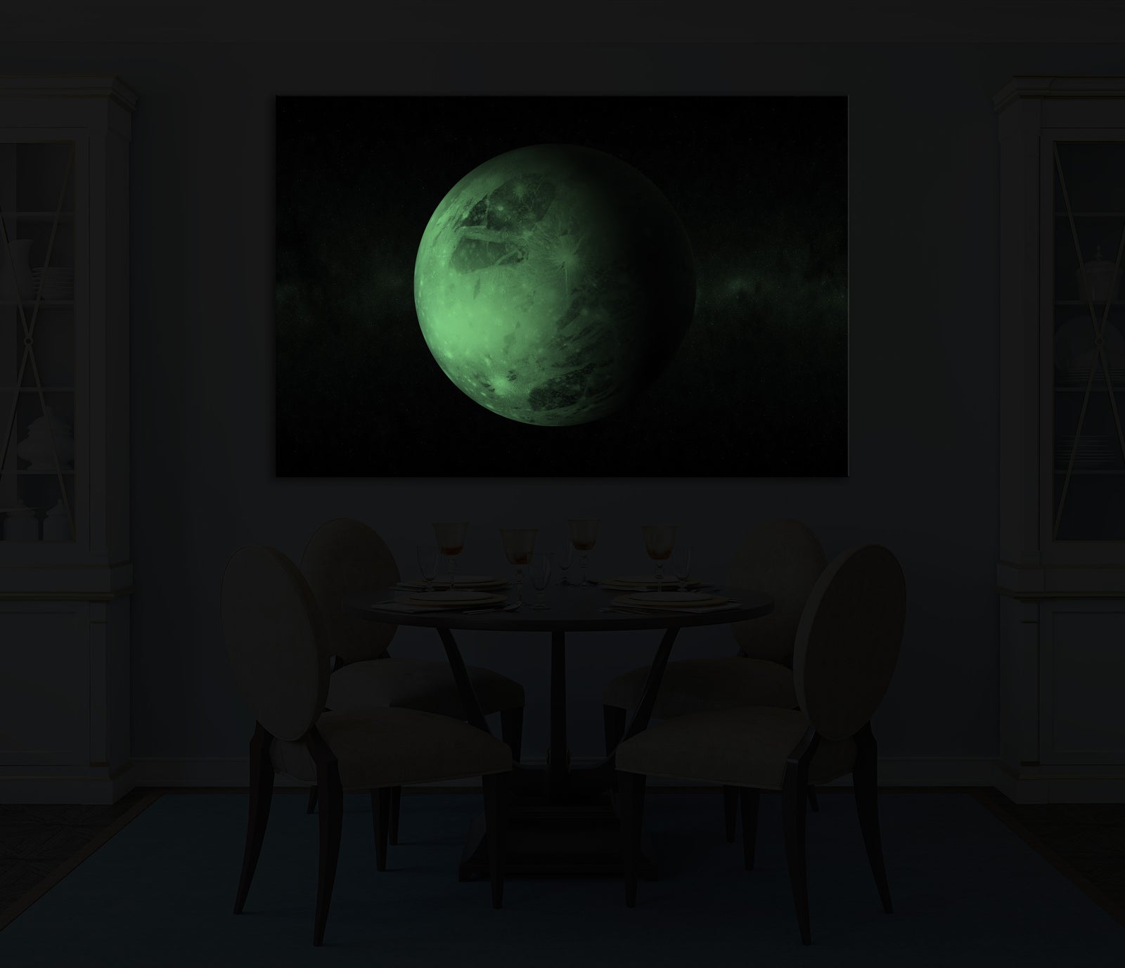 Cosmos No. 034, glowing in a room at night