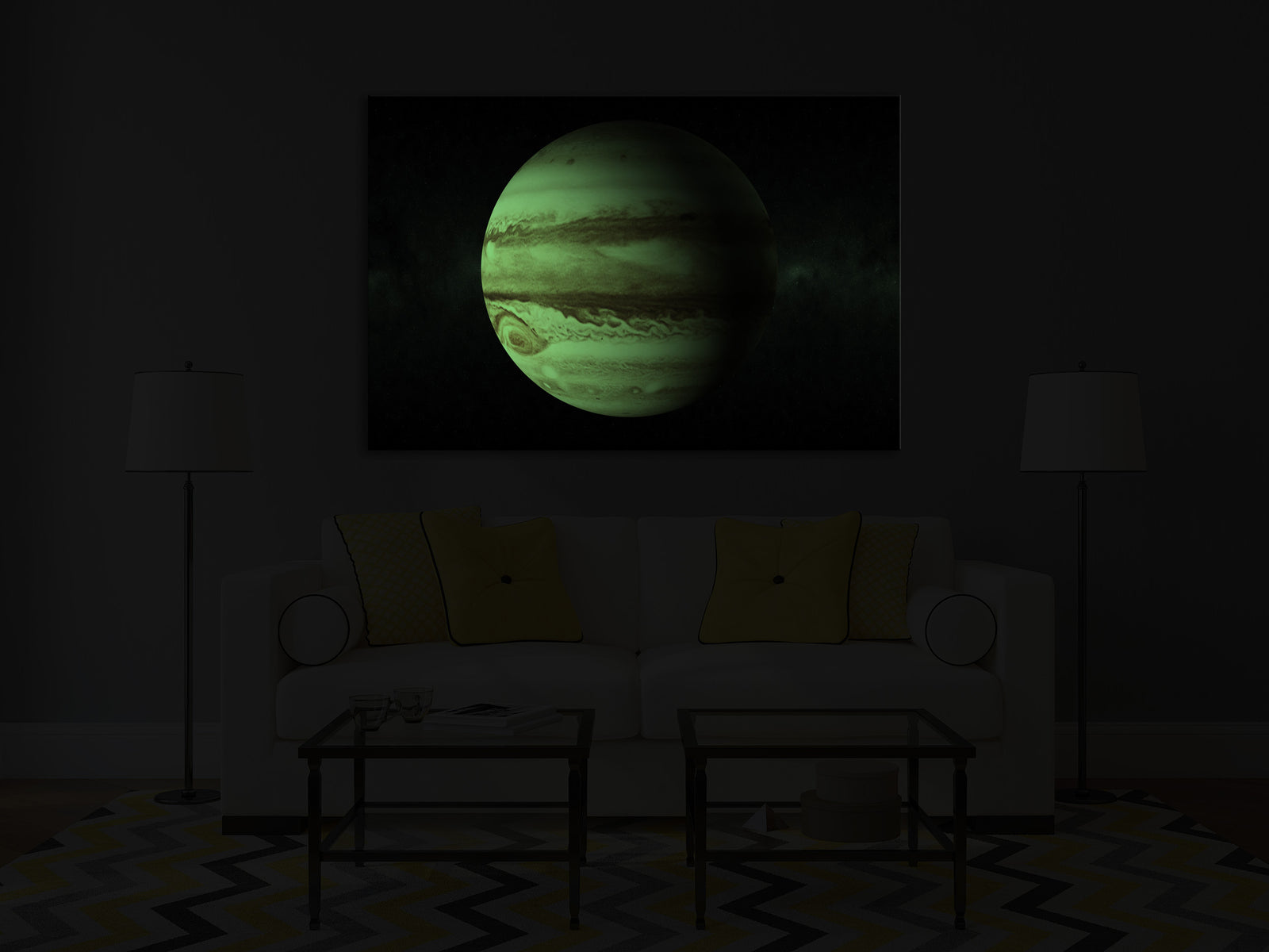 Cosmos No. 035, glowing in a room at night