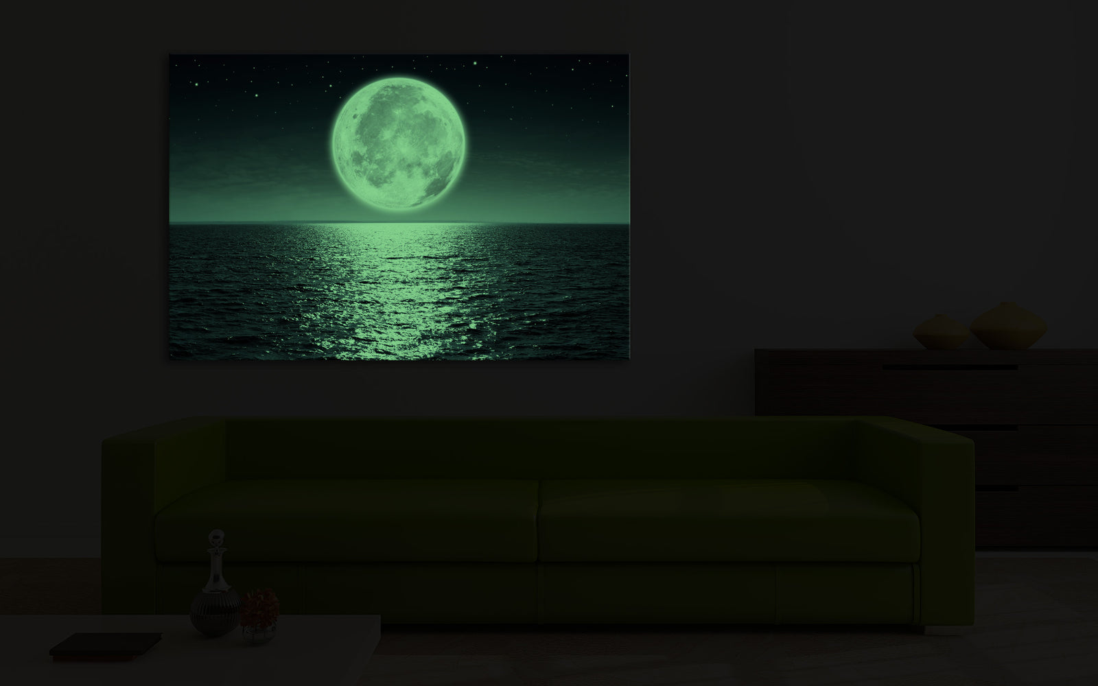 Cosmos No. 037, glowing in a room at night